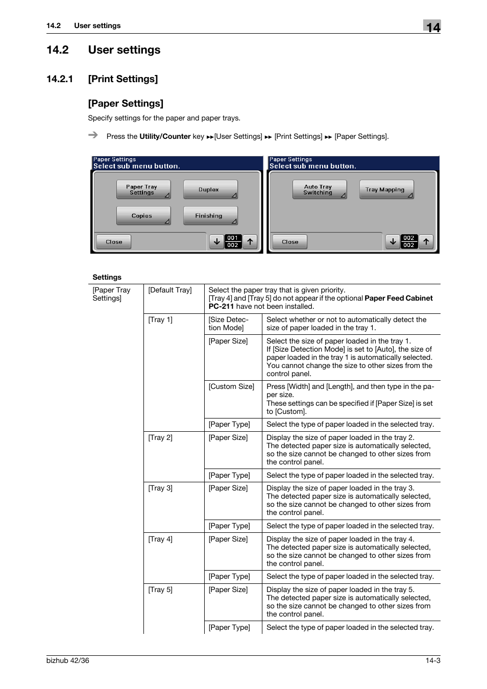 2 user settings, 1 [print settings, Paper settings | User settings -3, Print settings] -3 [paper settings] -3, 1 [print settings] [paper settings | Konica Minolta bizhub 36 User Manual | Page 156 / 198