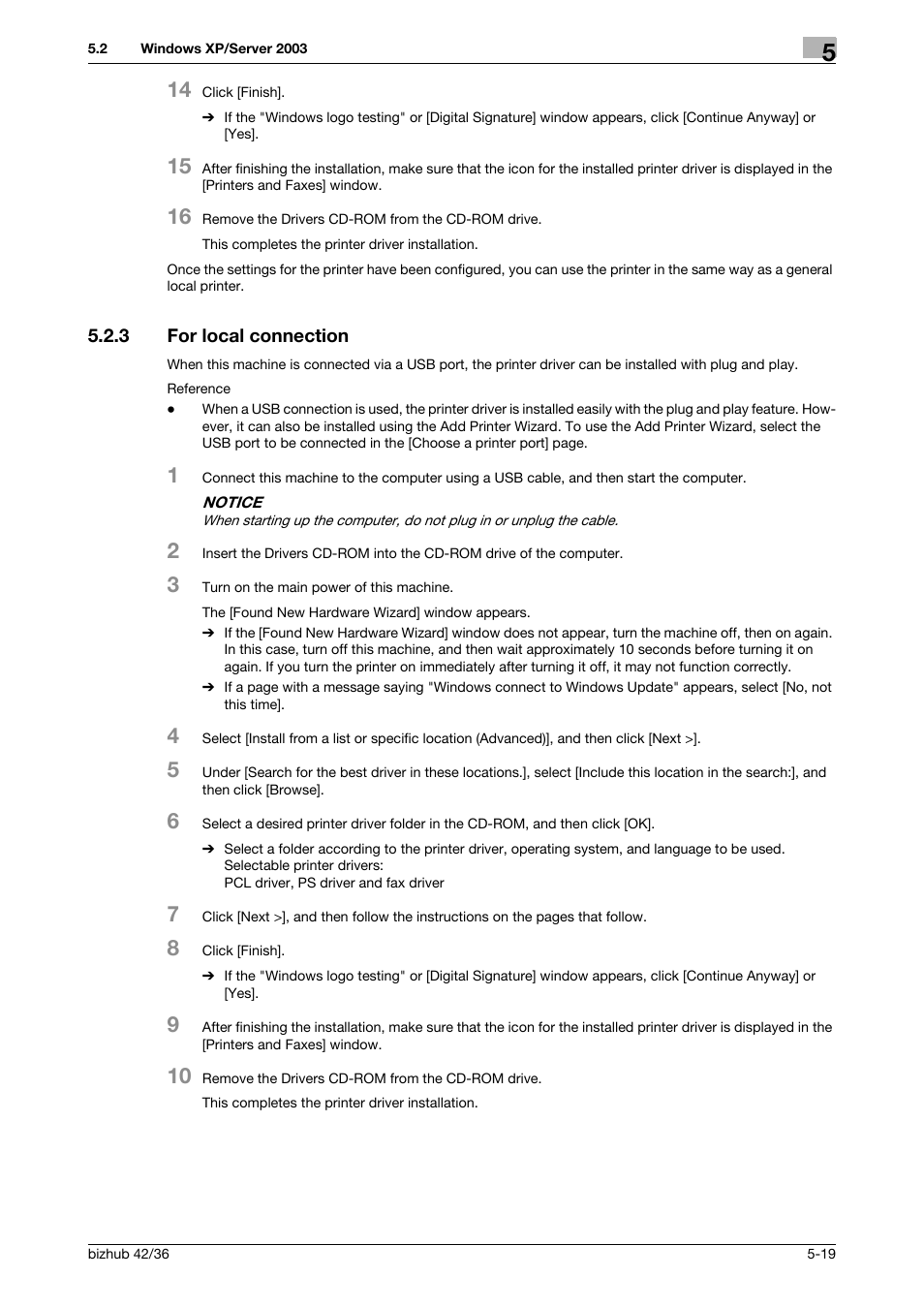 3 for local connection, For local connection -19, P. 5-19 | Konica Minolta bizhub 36 User Manual | Page 51 / 198