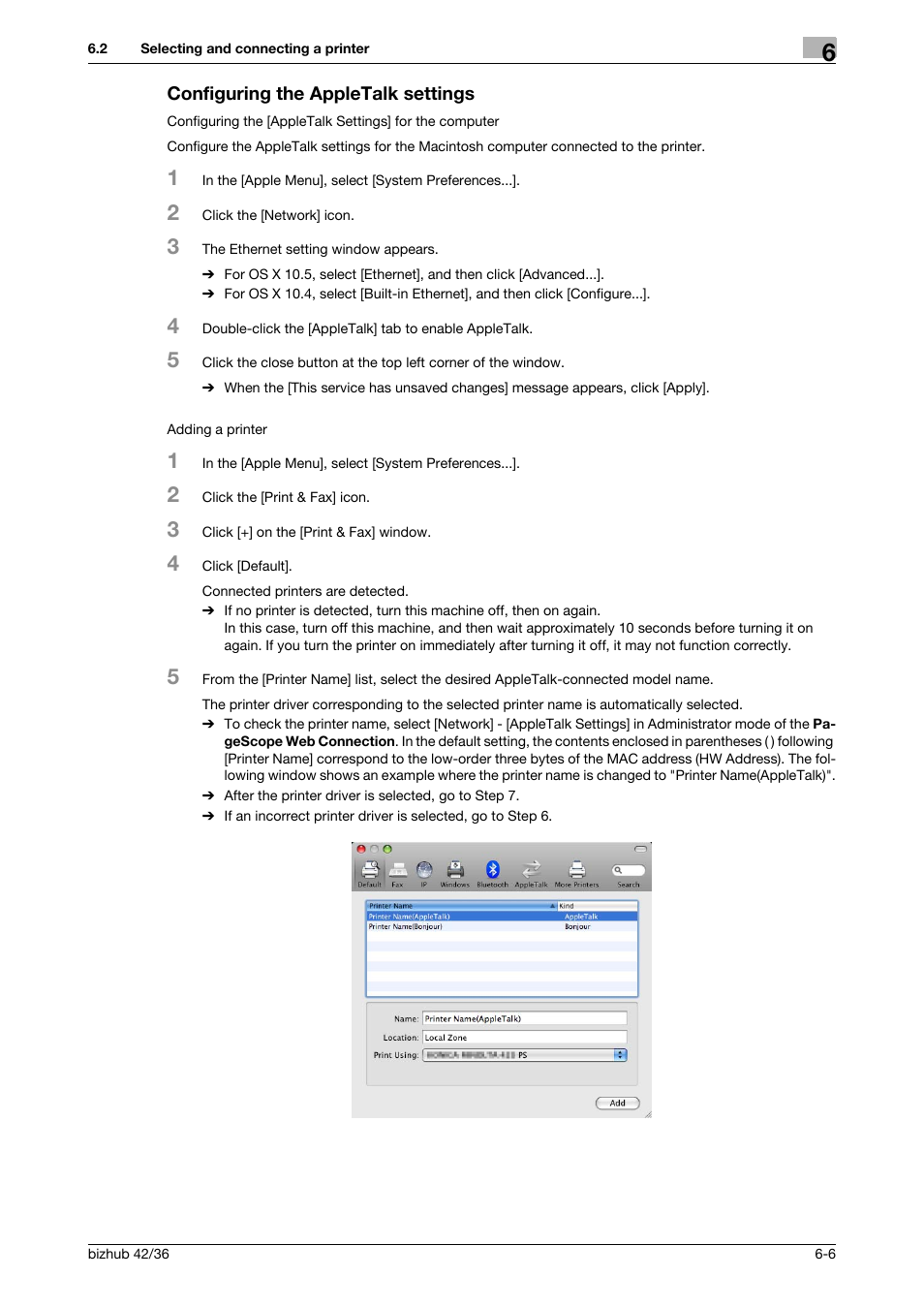 Configuring the appletalk settings, Configuring the appletalk settings -6 | Konica Minolta bizhub 36 User Manual | Page 57 / 198