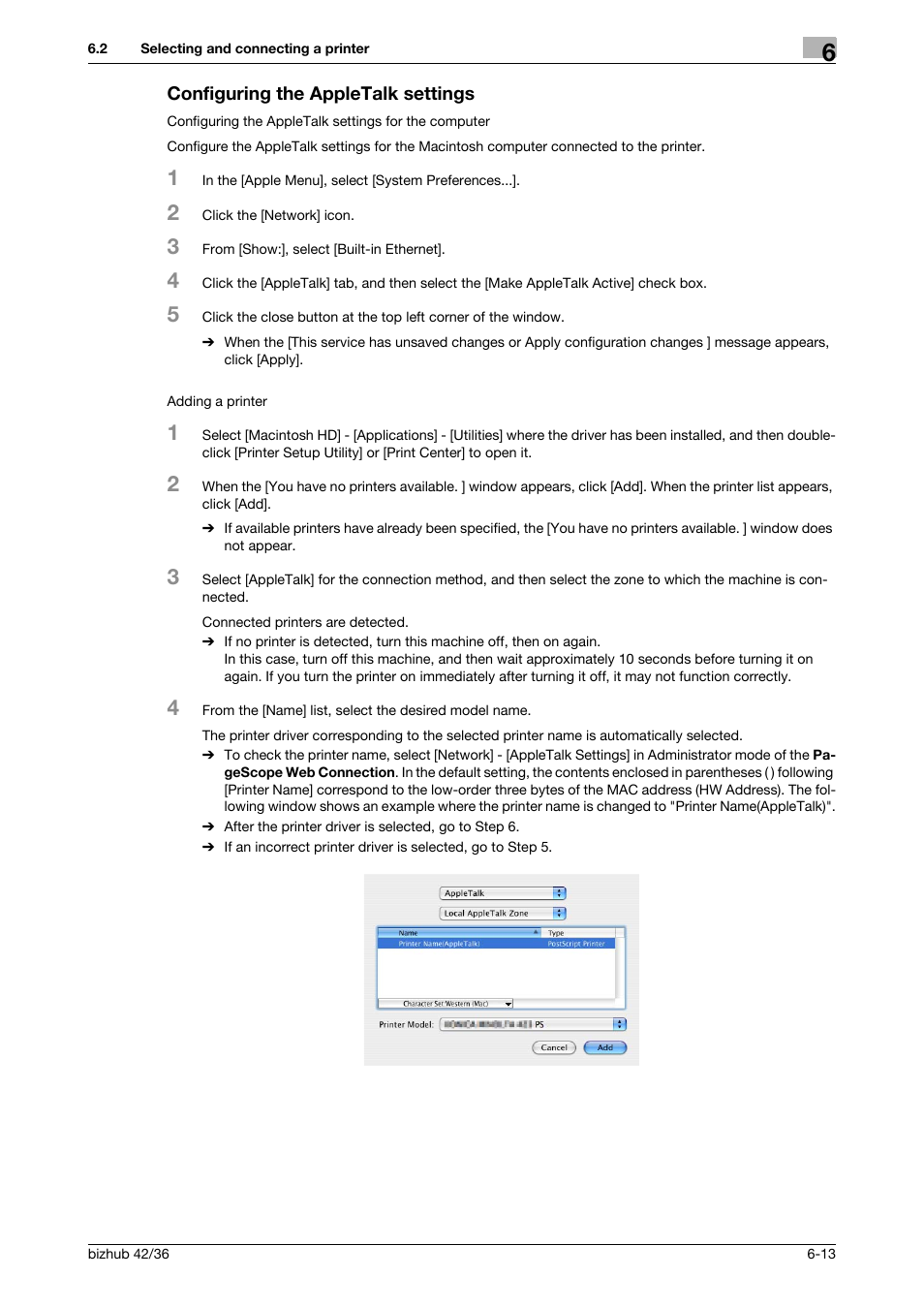 Configuring the appletalk settings, Configuring the appletalk settings -13 | Konica Minolta bizhub 36 User Manual | Page 64 / 198