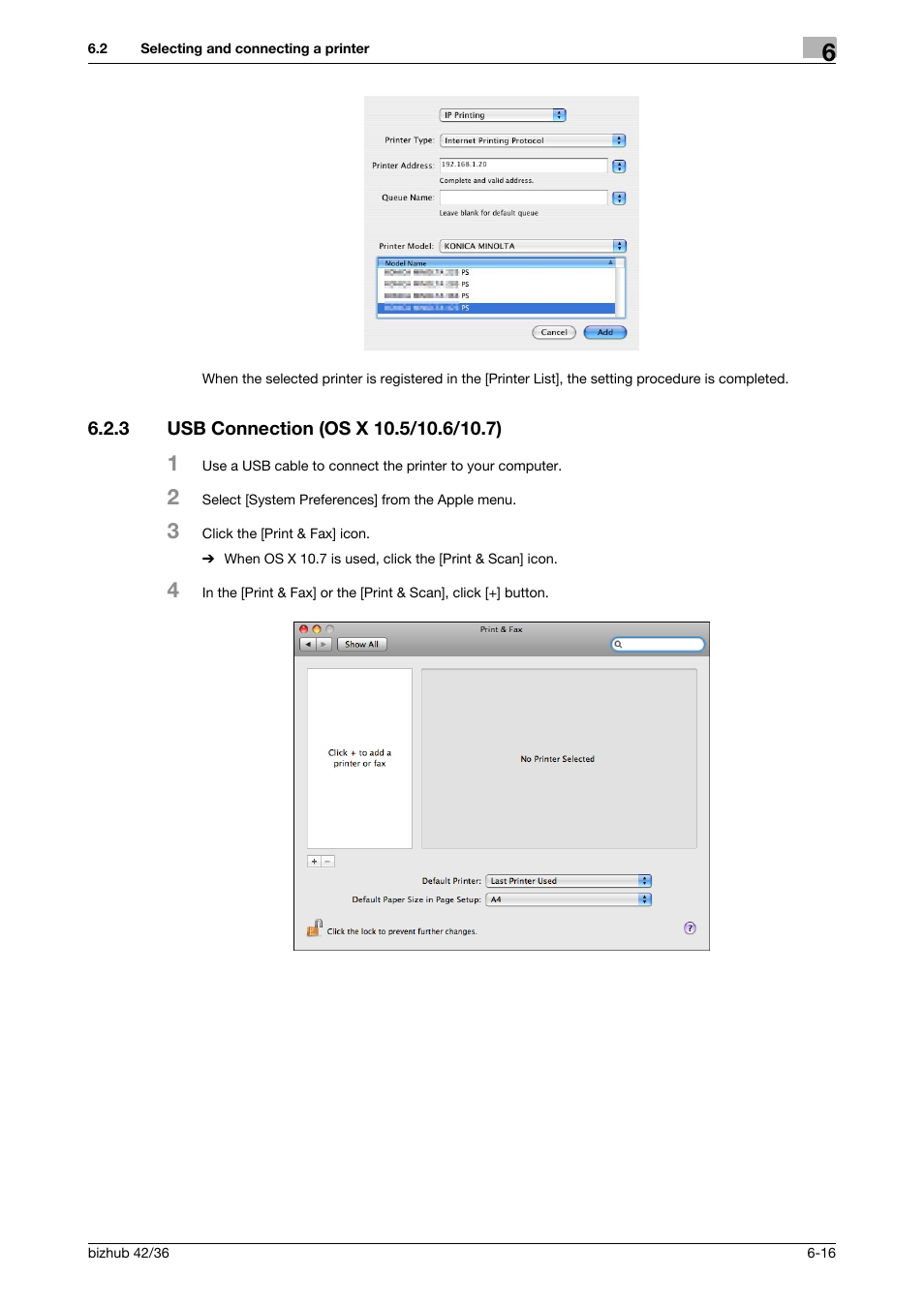 3 usb connection (os x 10.5/10.6/10.7), Usb connection (os x 10.5/10.6/10.7) -16 | Konica Minolta bizhub 36 User Manual | Page 67 / 198