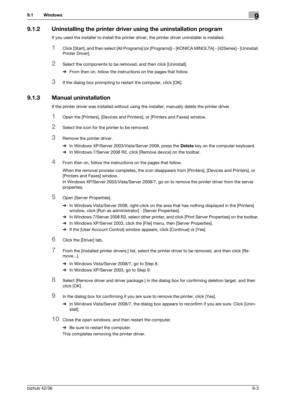 3 manual uninstallation, Manual uninstallation -3 | Konica Minolta bizhub 36 User Manual | Page 84 / 198