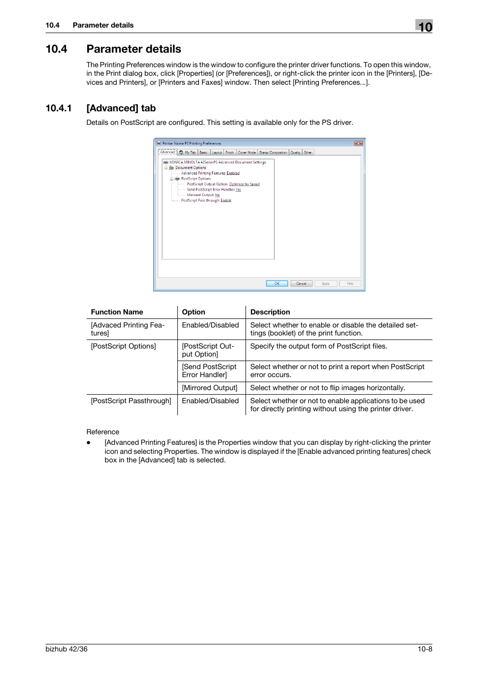 4 parameter details, 1 [advanced] tab, Parameter details -8 | Advanced] tab -8 | Konica Minolta bizhub 36 User Manual | Page 95 / 198