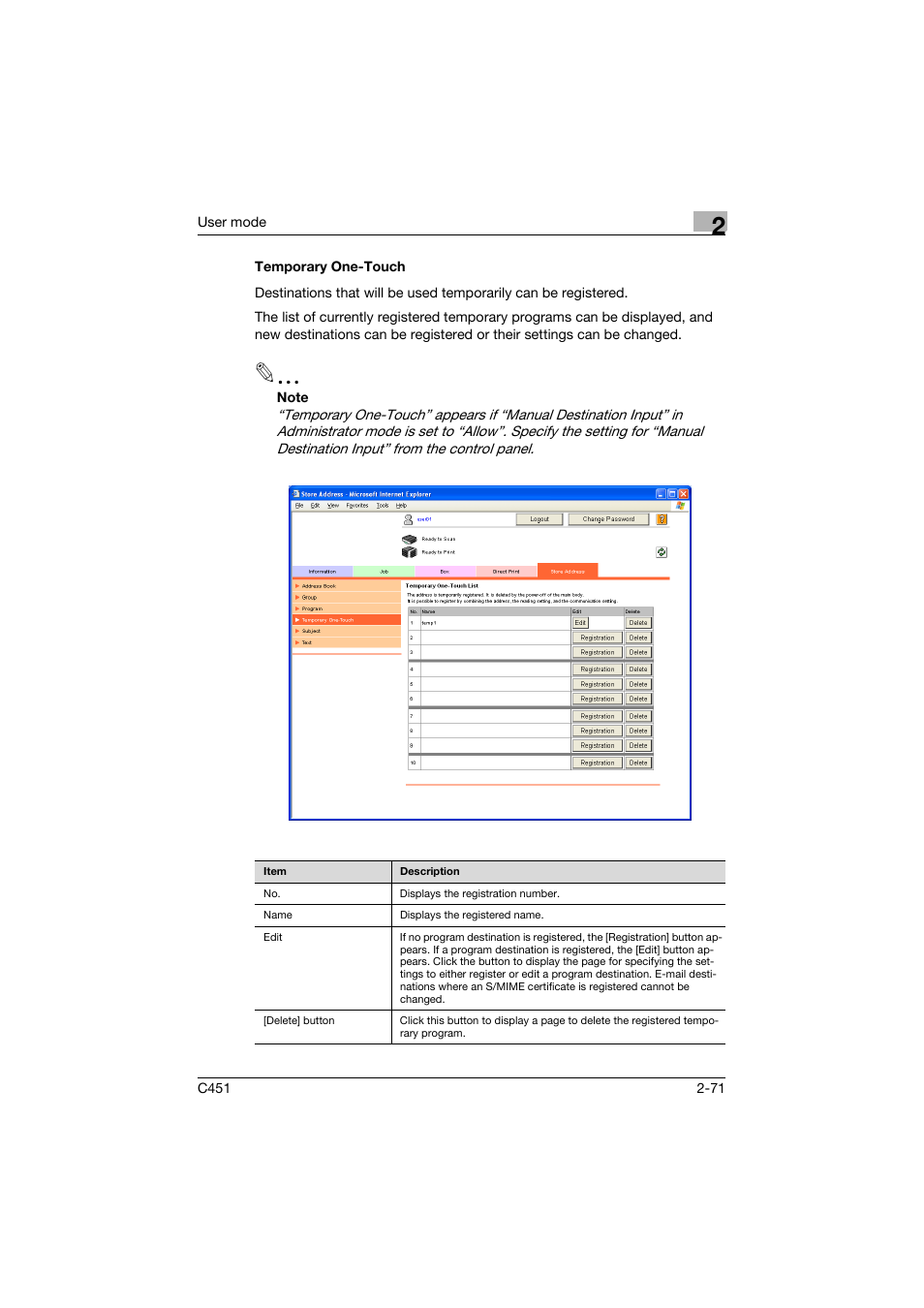 Temporary one-touch, Temporary one-touch -71 | Konica Minolta bizhub C451 User Manual | Page 106 / 246