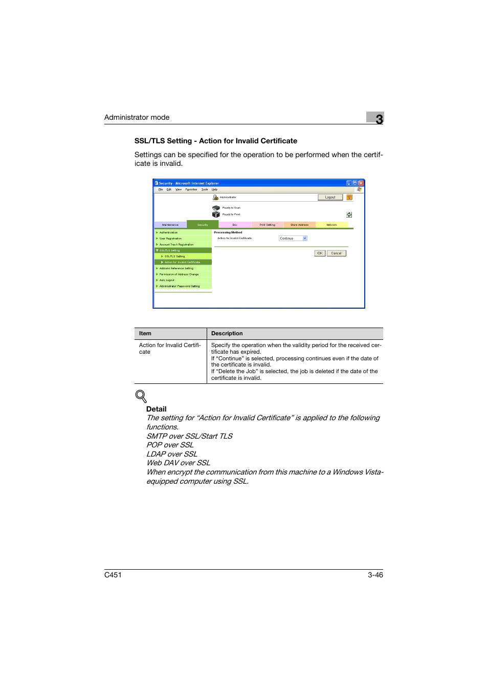 Ssl/tls setting - action for invalid certificate | Konica Minolta bizhub C451 User Manual | Page 155 / 246