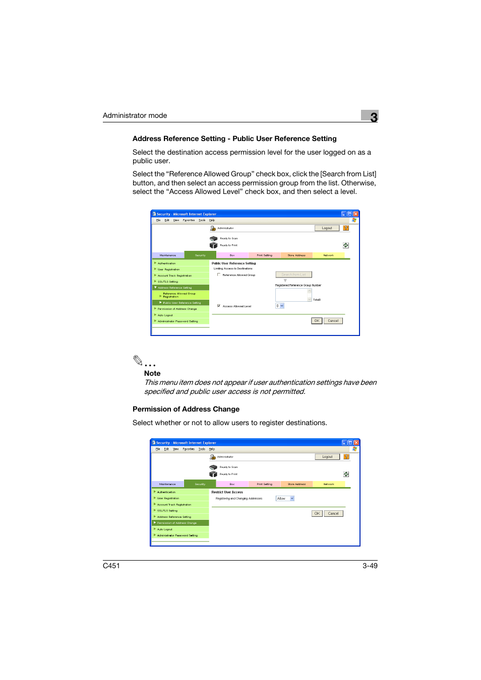 Permission of address change | Konica Minolta bizhub C451 User Manual | Page 158 / 246