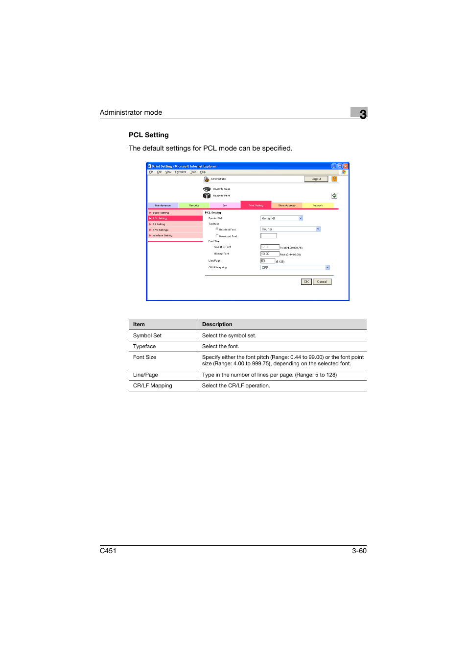 Pcl setting, Pcl setting -60 | Konica Minolta bizhub C451 User Manual | Page 169 / 246