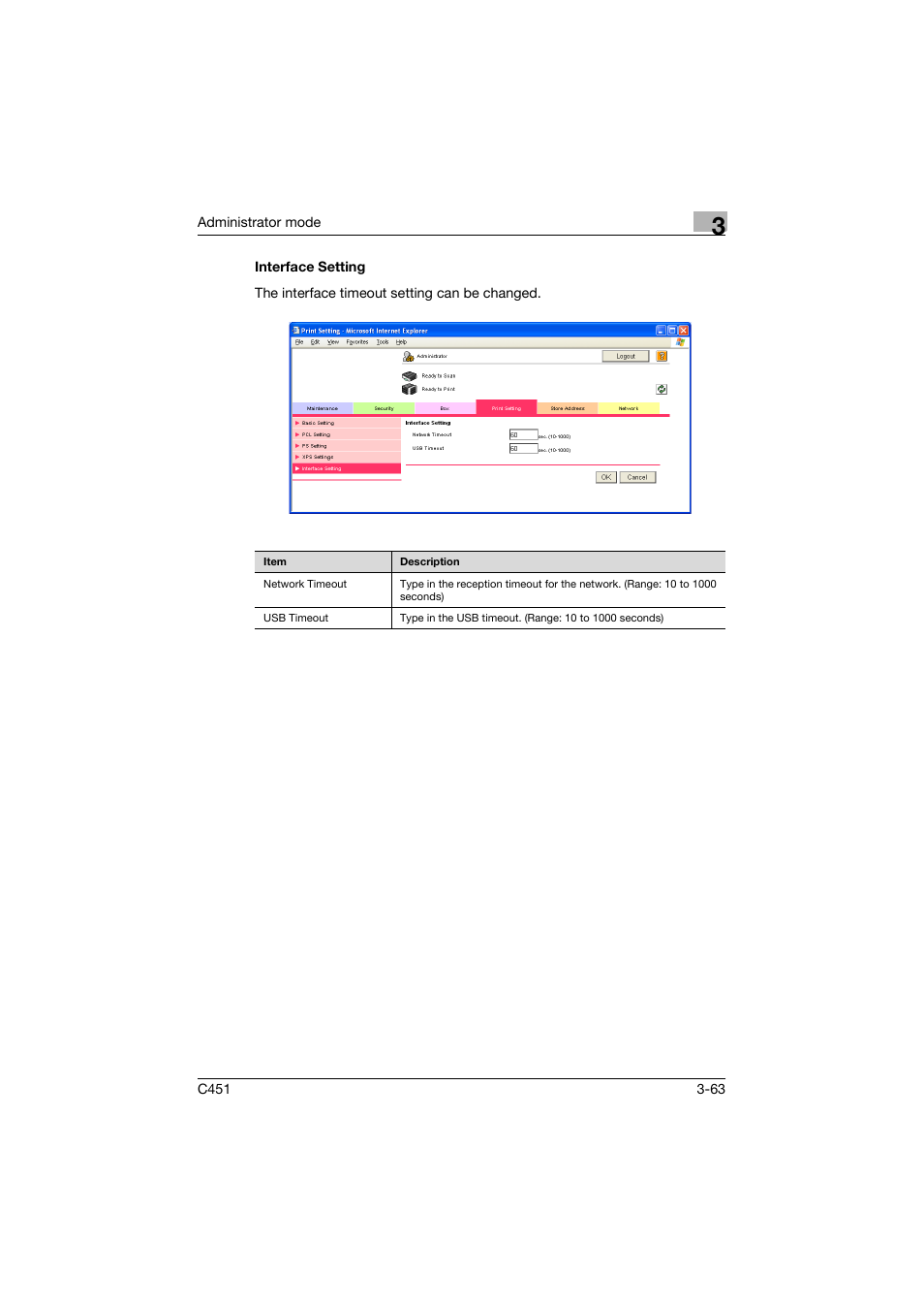 Interface setting, Interface setting -63 | Konica Minolta bizhub C451 User Manual | Page 172 / 246