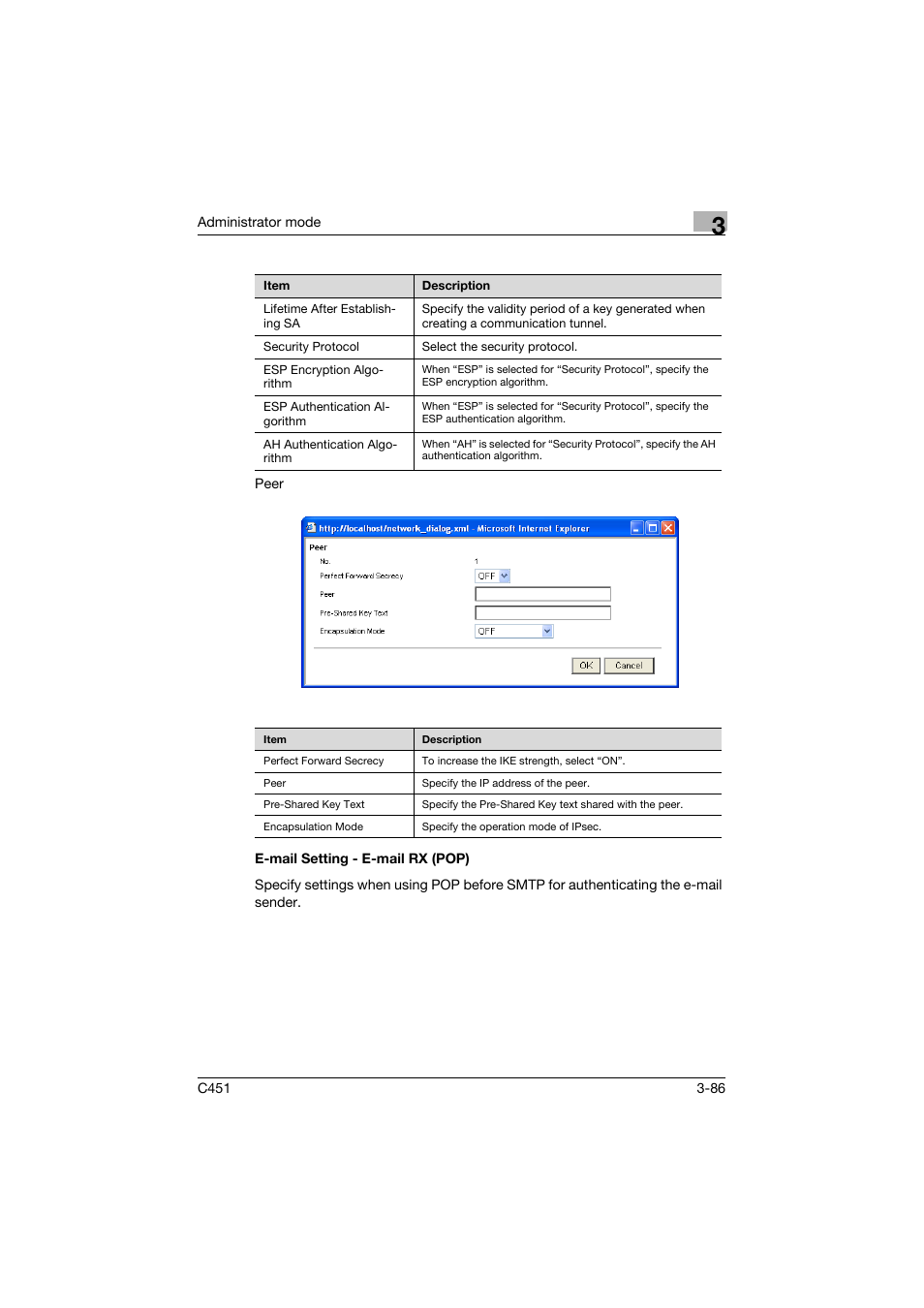 E-mail setting - e-mail rx (pop), E-mail setting - e-mail rx (pop) -86 | Konica Minolta bizhub C451 User Manual | Page 195 / 246