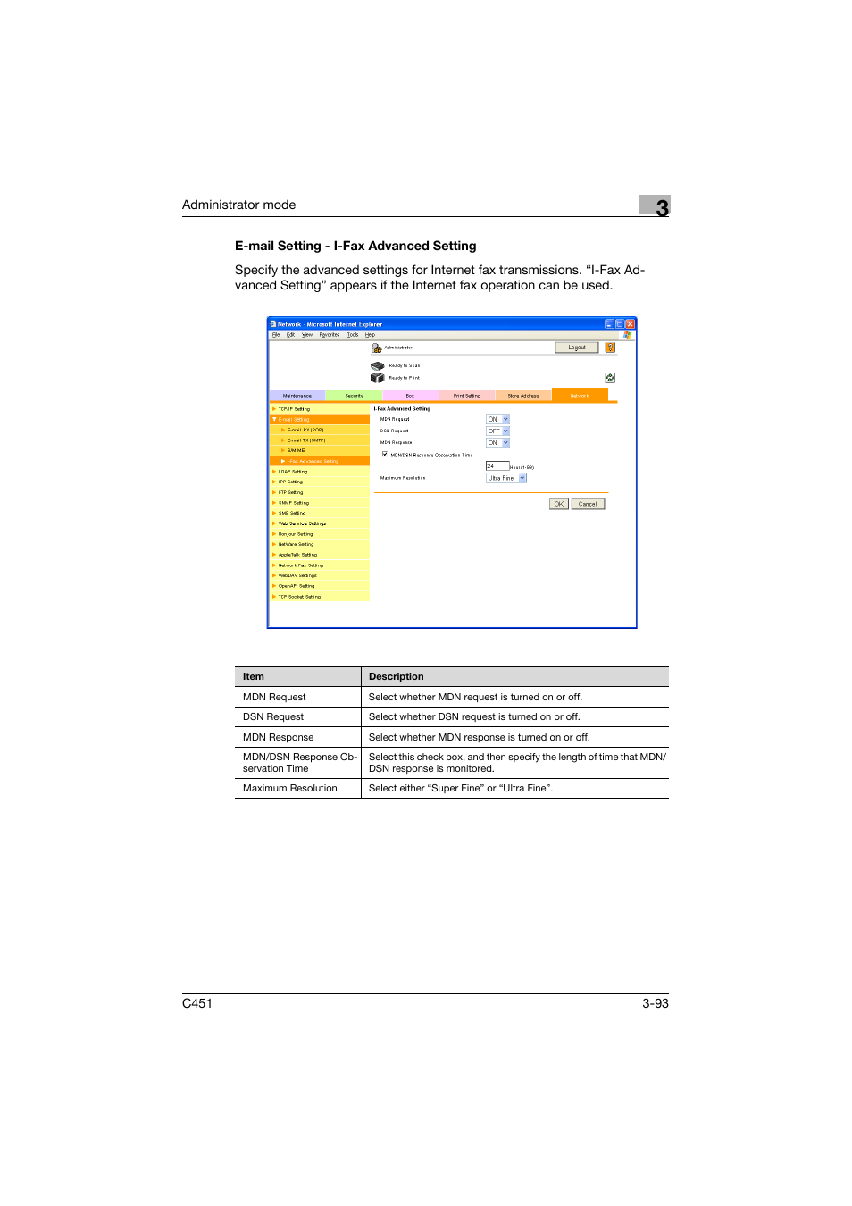 E-mail setting - i-fax advanced setting, E-mail setting - i-fax advanced setting -93 | Konica Minolta bizhub C451 User Manual | Page 202 / 246