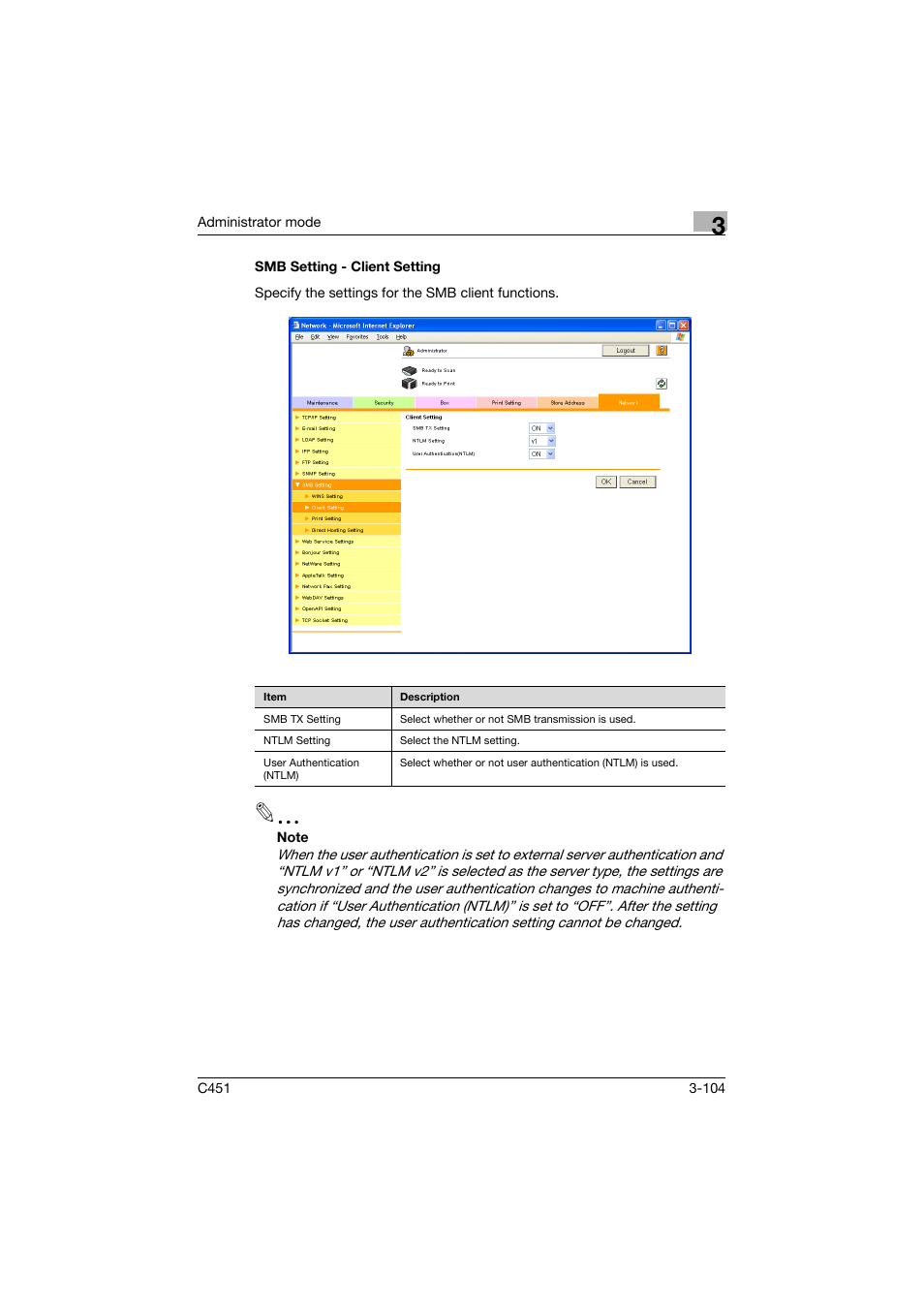 Smb setting - client setting, Smb setting - client setting -104 | Konica Minolta bizhub C451 User Manual | Page 213 / 246