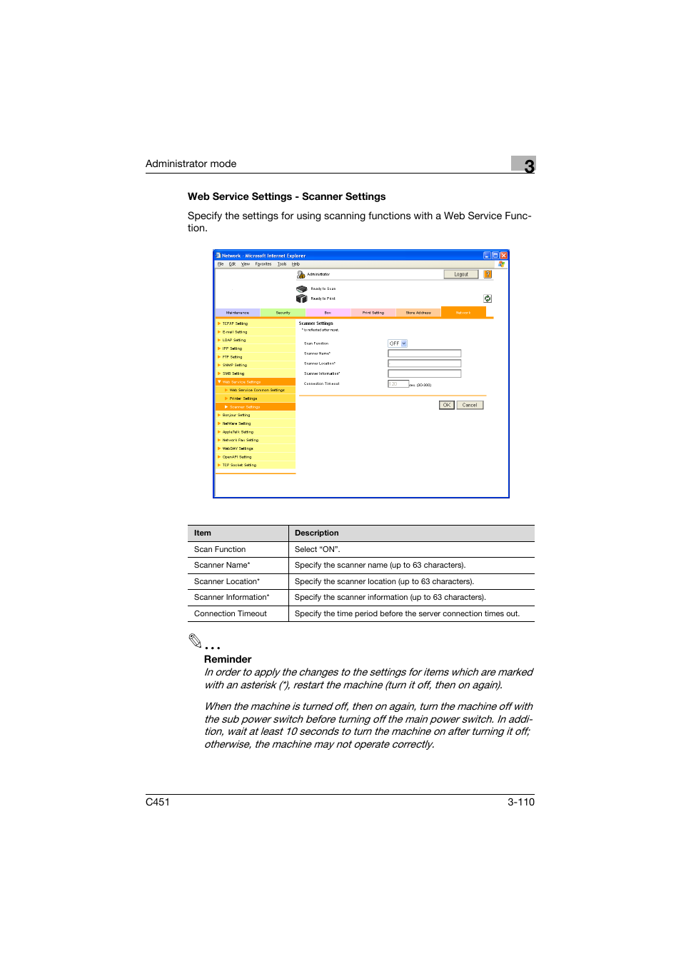 Web service settings - scanner settings, Web service settings - scanner settings -110 | Konica Minolta bizhub C451 User Manual | Page 219 / 246