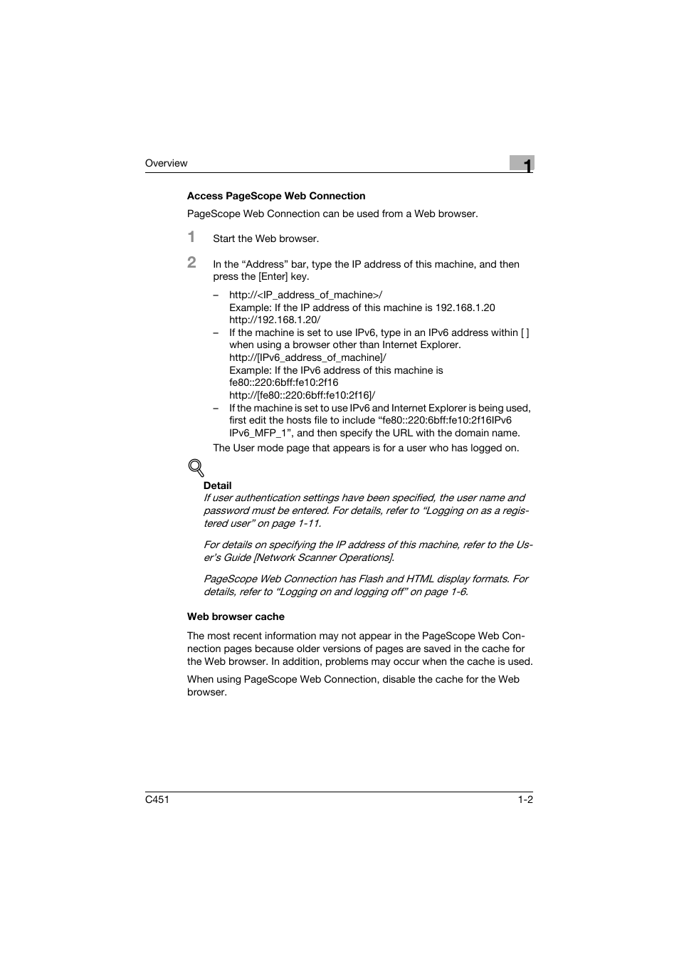 Web browser cache | Konica Minolta bizhub C451 User Manual | Page 23 / 246