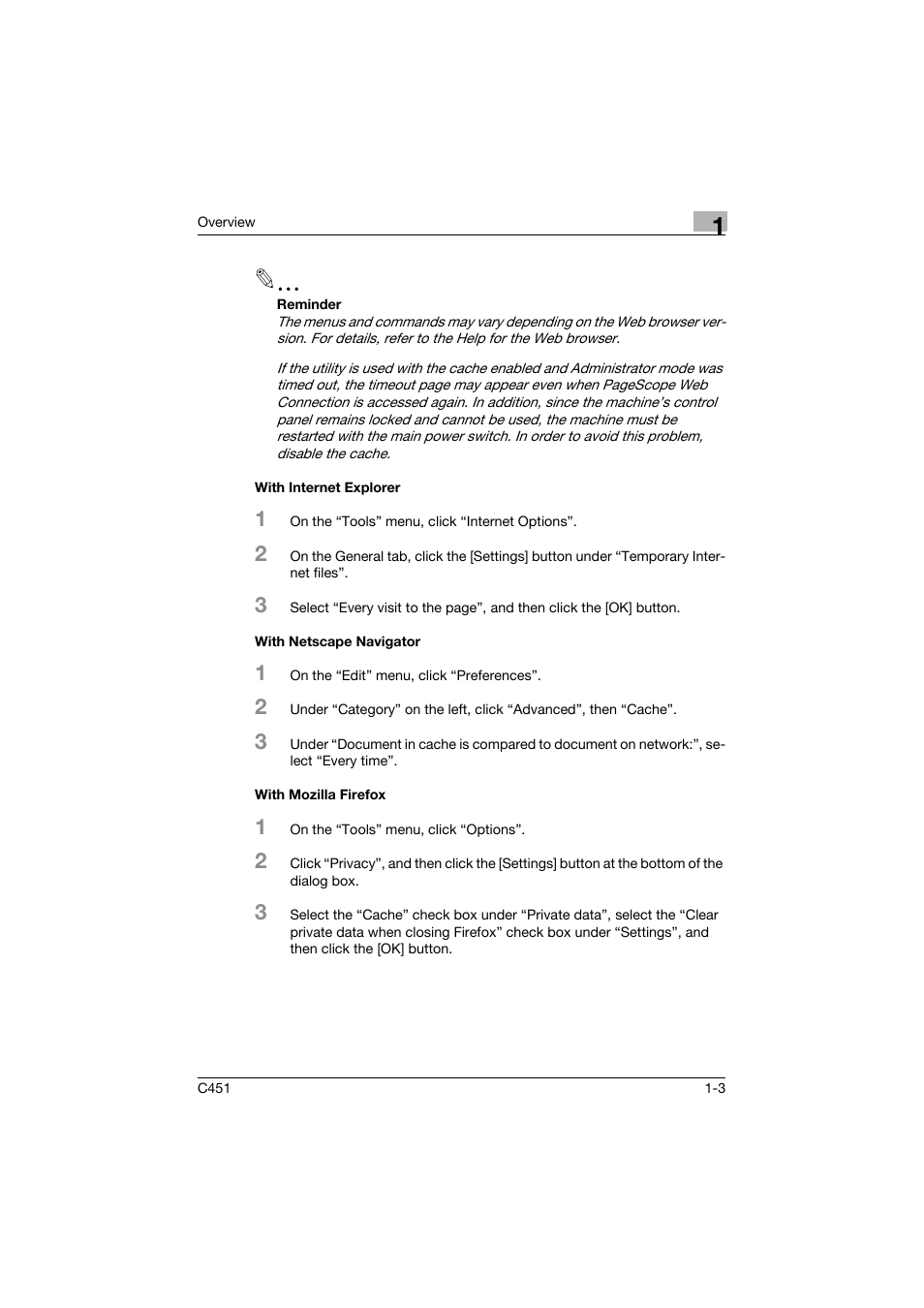 With internet explorer, With netscape navigator, With mozilla firefox | Konica Minolta bizhub C451 User Manual | Page 24 / 246