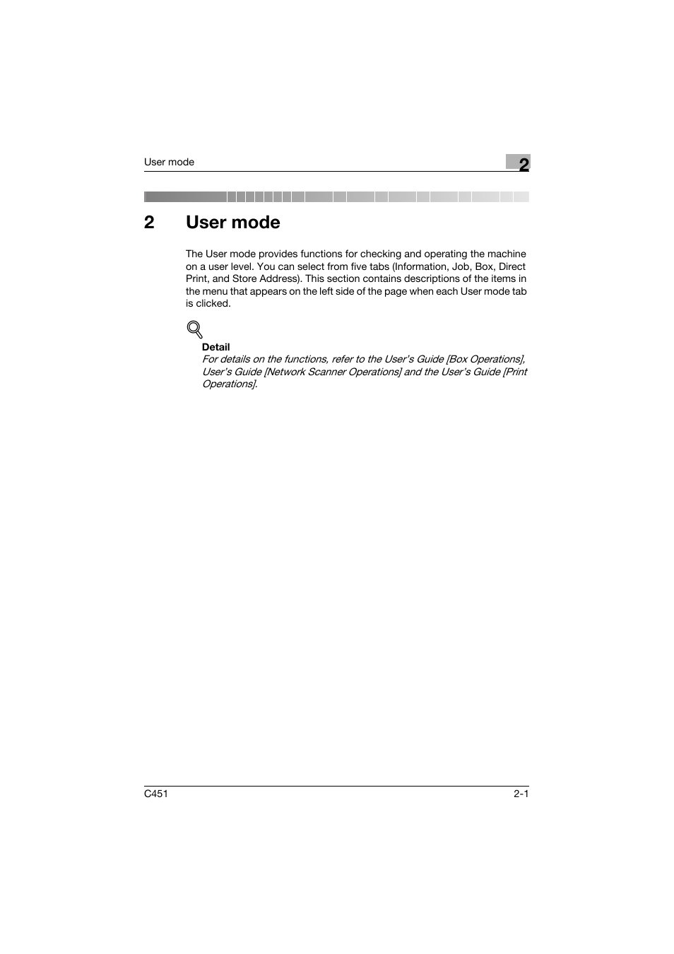 2 user mode, User mode, 2user mode | Konica Minolta bizhub C451 User Manual | Page 36 / 246