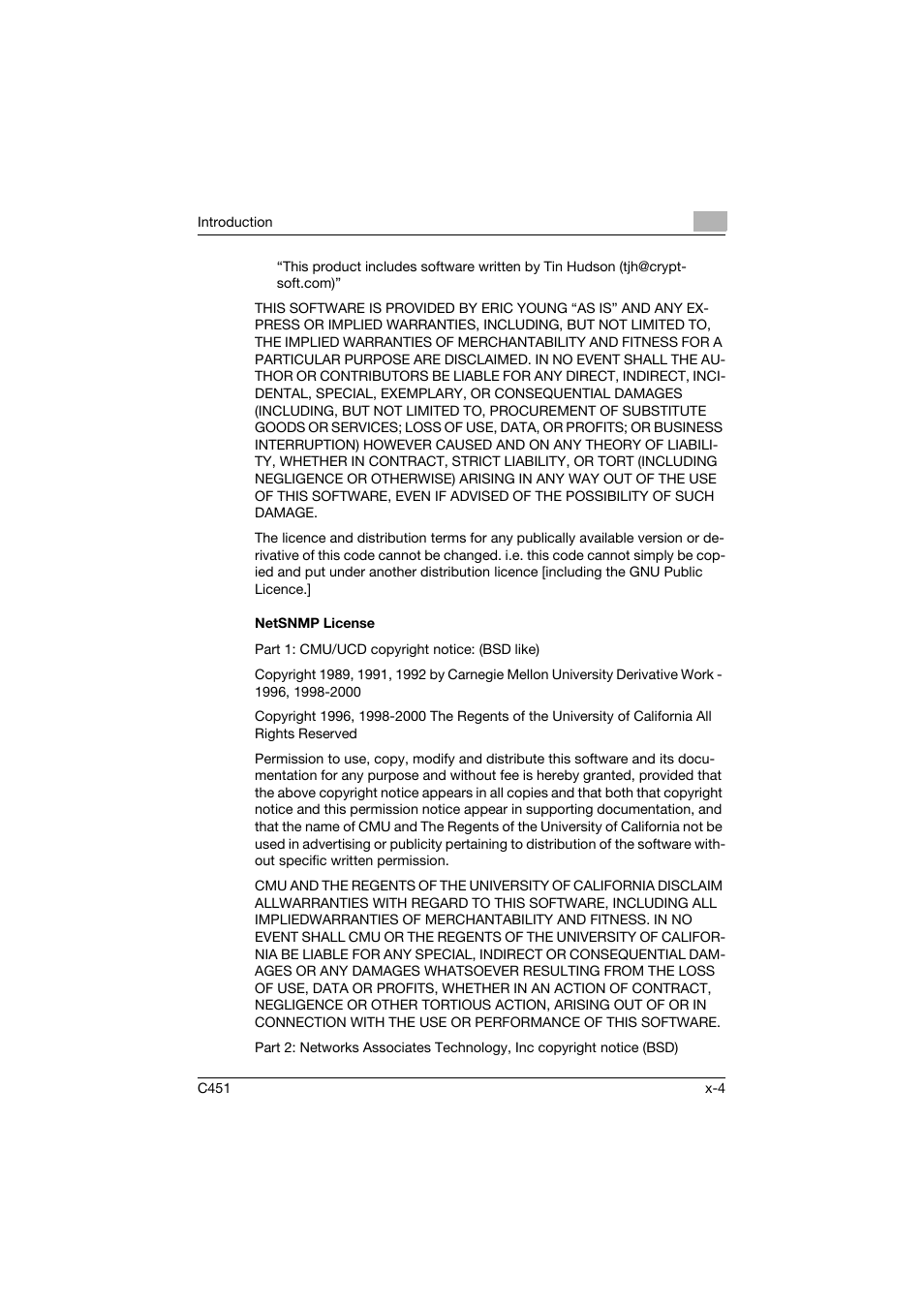 Netsnmp license | Konica Minolta bizhub C451 User Manual | Page 5 / 246