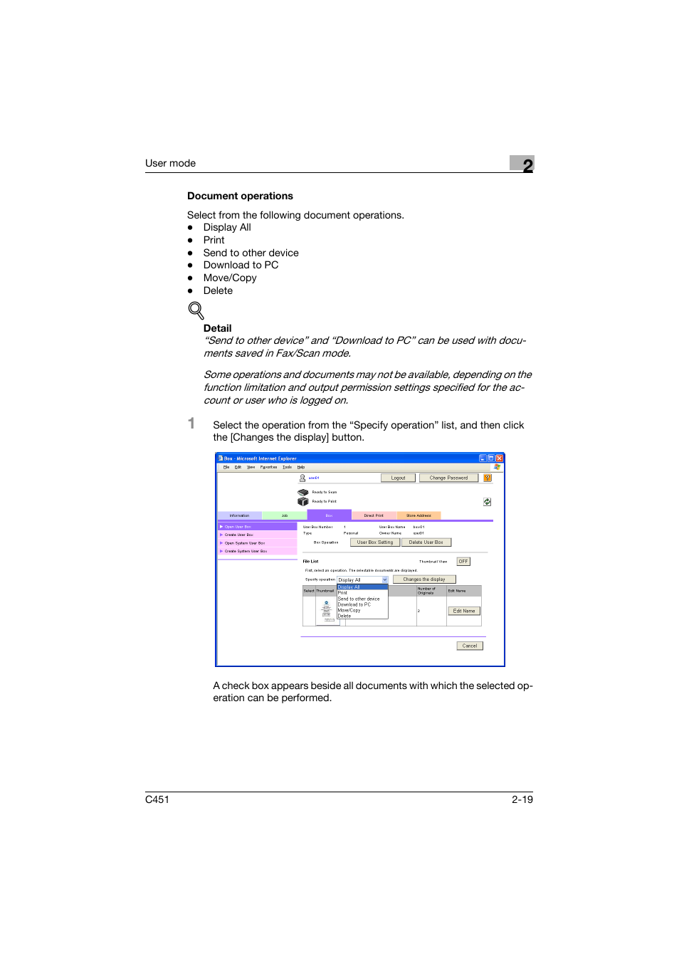 Document operations, Document operations -19 | Konica Minolta bizhub C451 User Manual | Page 54 / 246