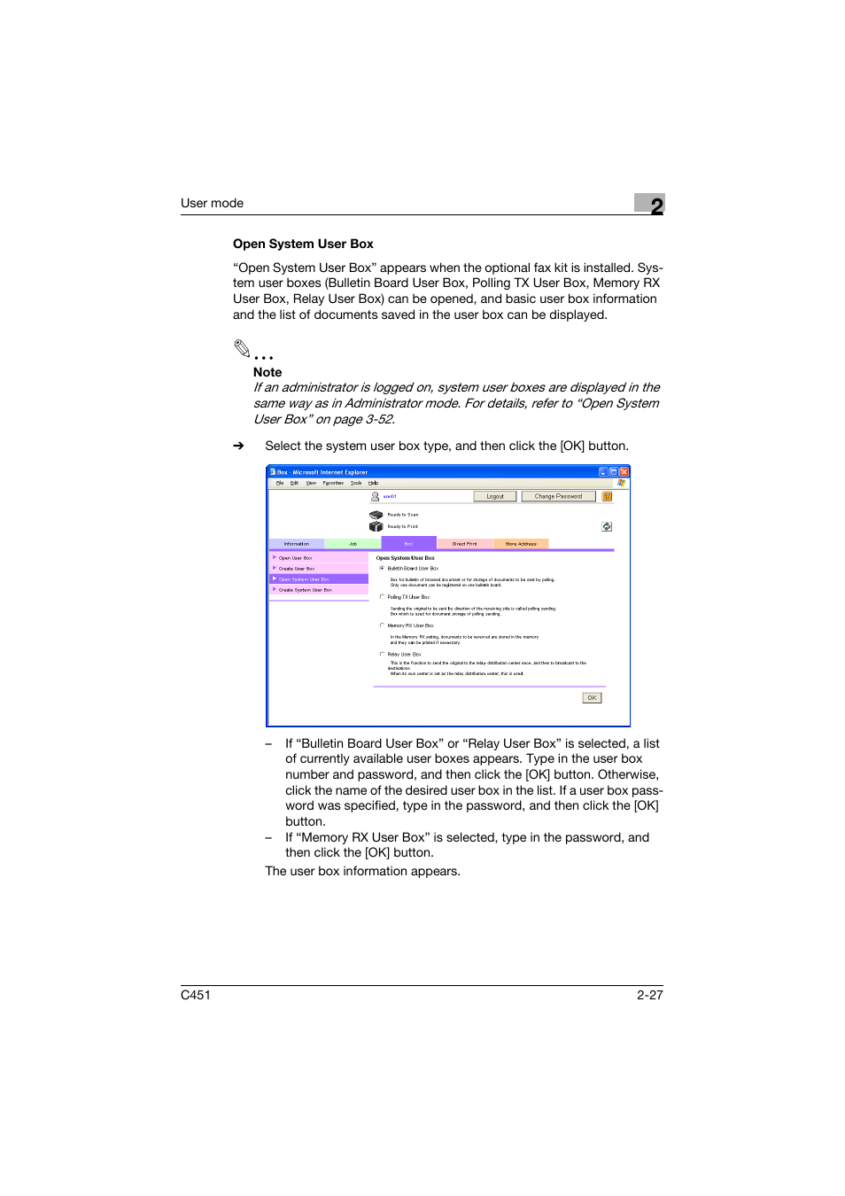 Open system user box, Open system user box -27 | Konica Minolta bizhub C451 User Manual | Page 62 / 246