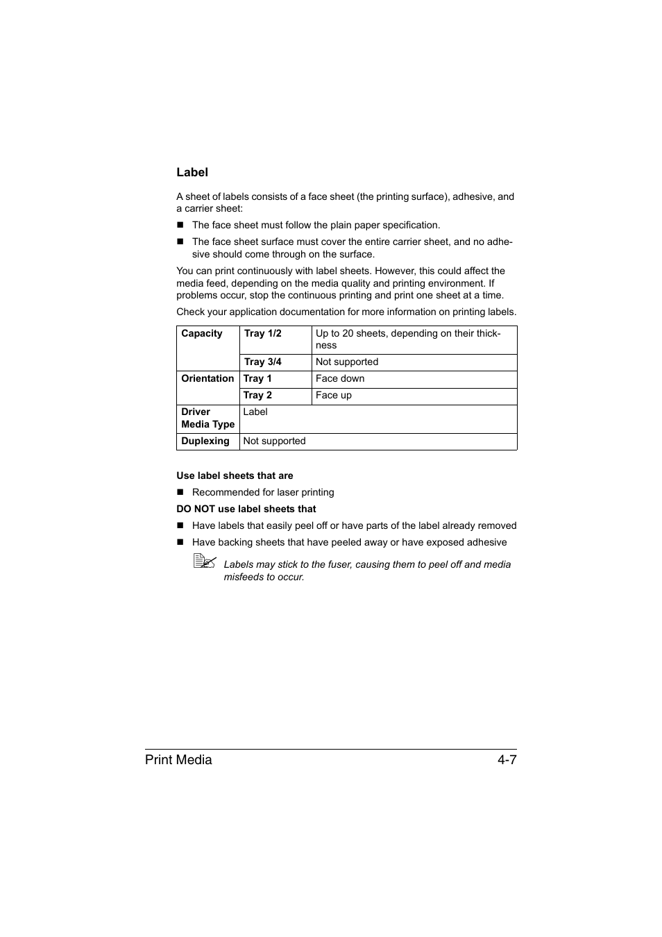 Label, Label -7, Print media 4-7 | Konica Minolta bizhub C35 User Manual | Page 132 / 394