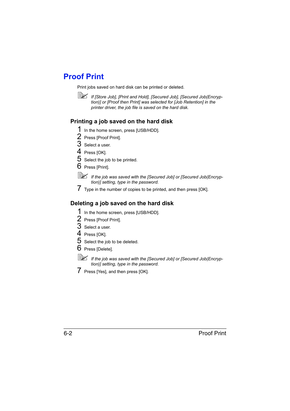 Proof print, Printing a job saved on the hard disk, Deleting a job saved on the hard disk | Proof print -2 | Konica Minolta bizhub C35 User Manual | Page 177 / 394