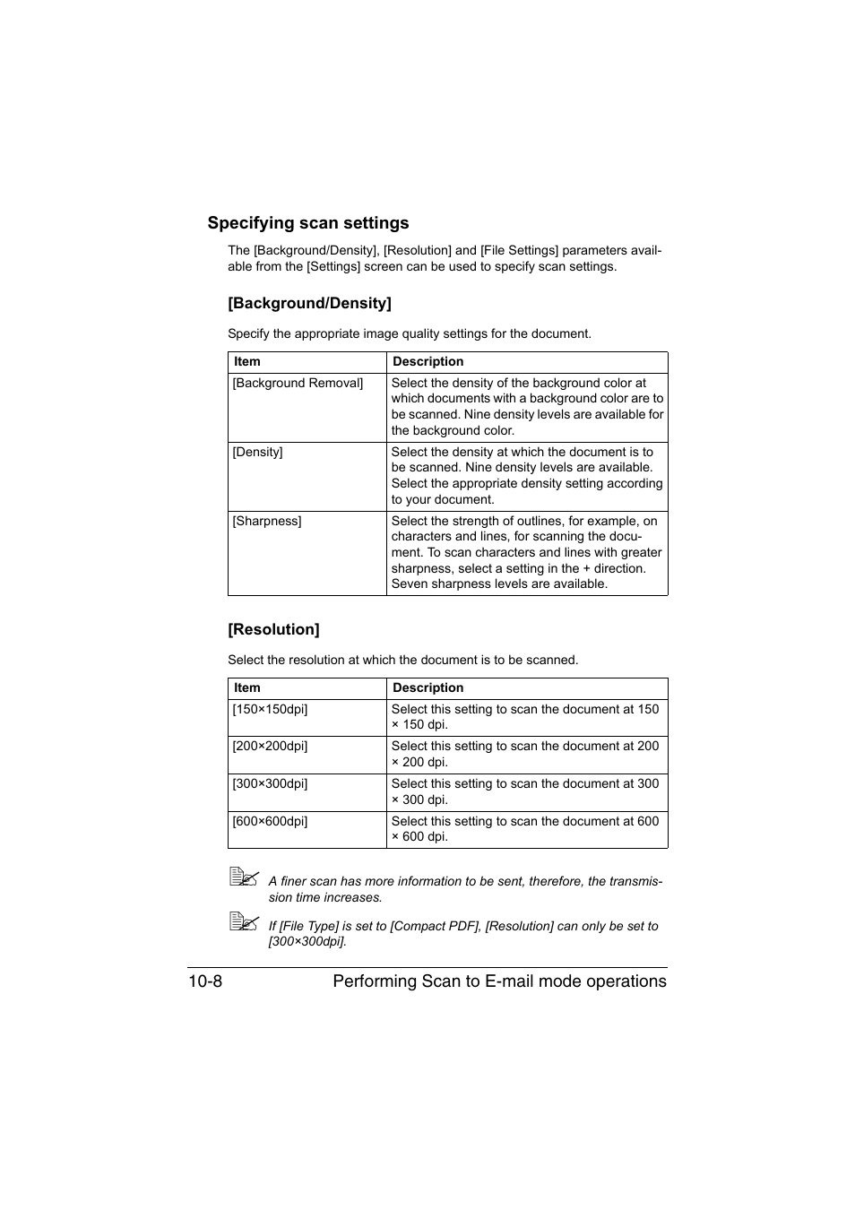 Specifying scan settings, Background/density, Resolution | Specifying scan settings -8, Background/density] -8 [resolution] -8 | Konica Minolta bizhub C35 User Manual | Page 223 / 394