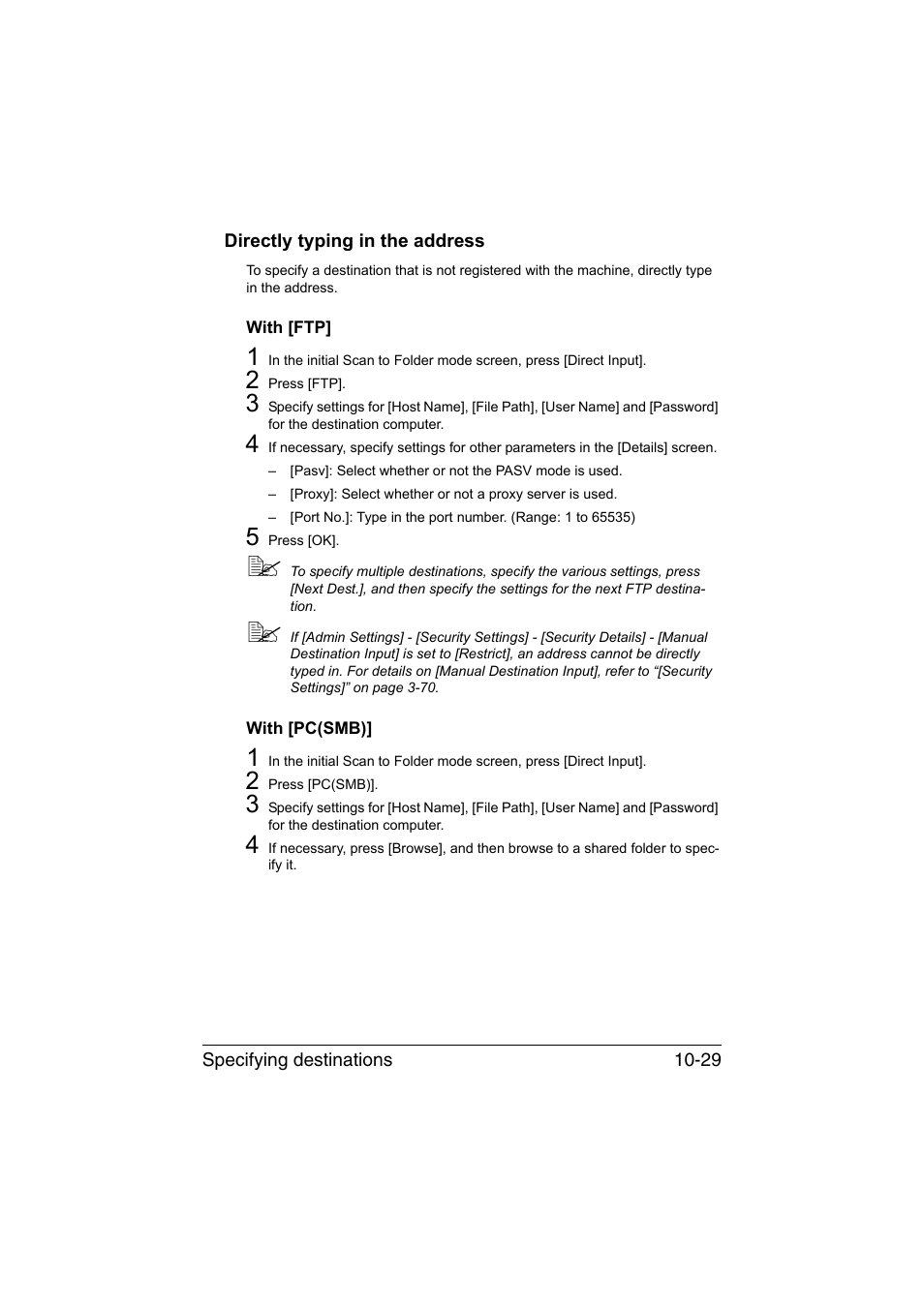 Directly typing in the address, With [ftp, With [pc(smb) | Directly typing in the address -29, With [ftp] -29 with [pc(smb)] -29 | Konica Minolta bizhub C35 User Manual | Page 244 / 394