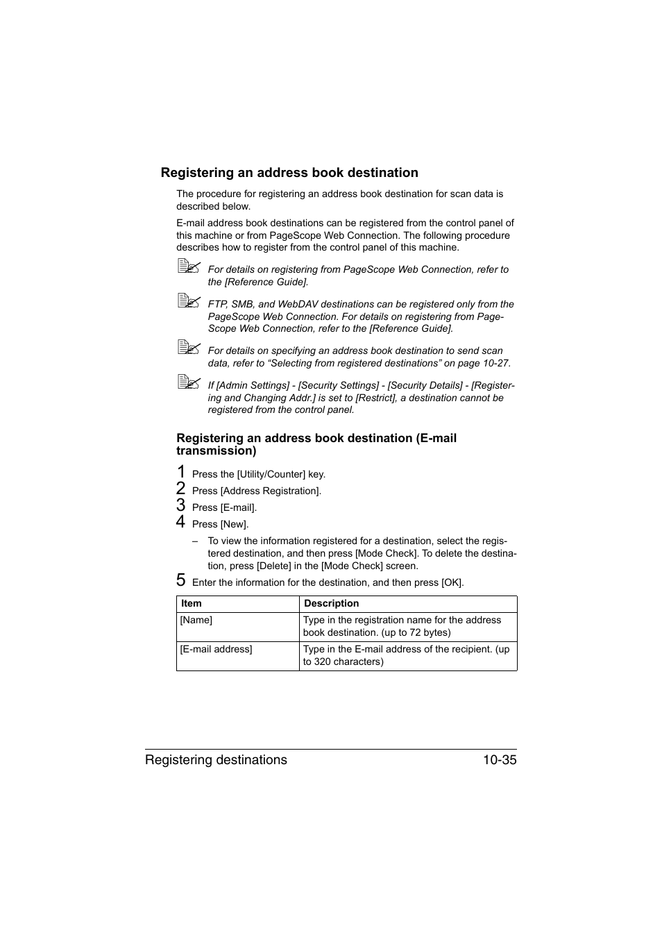 Registering an address book destination, Registering an address book destination -35 | Konica Minolta bizhub C35 User Manual | Page 250 / 394