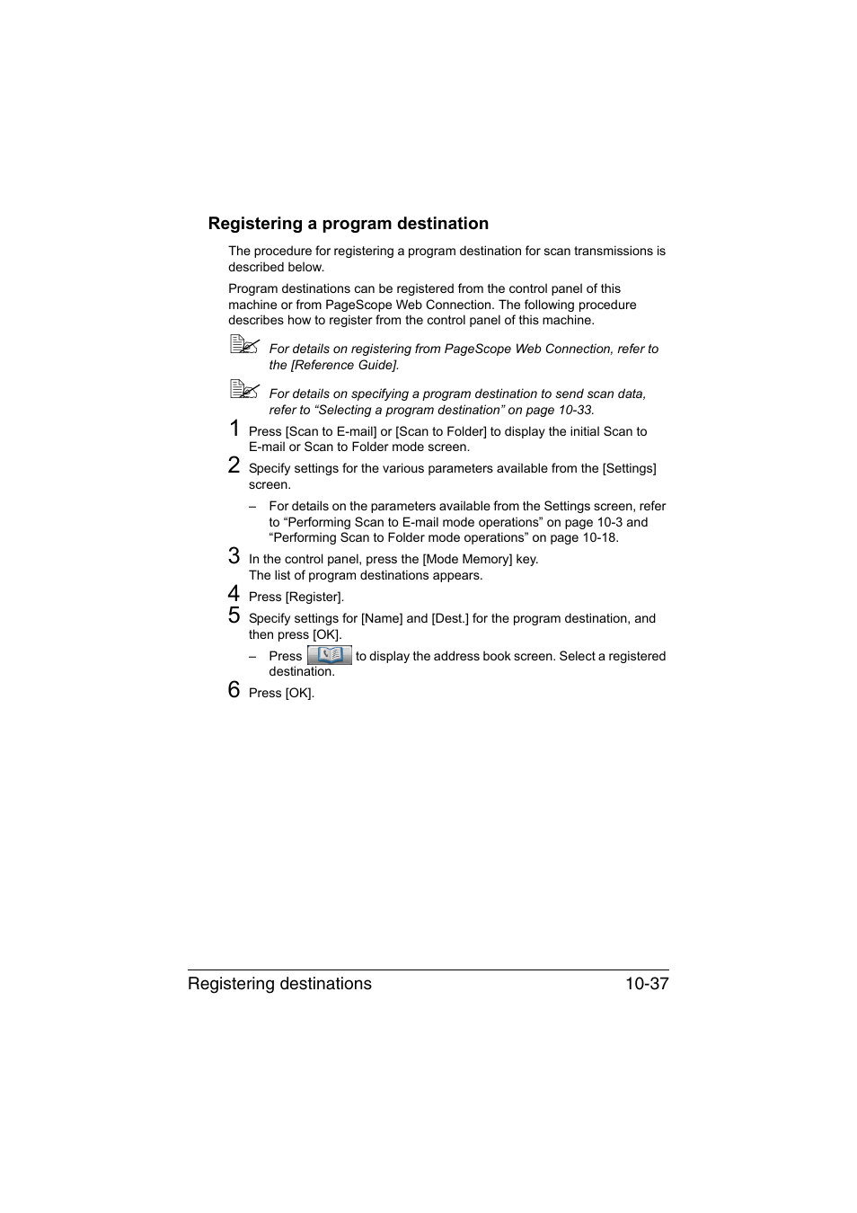 Registering a program destination, Registering a program destination -37 | Konica Minolta bizhub C35 User Manual | Page 252 / 394