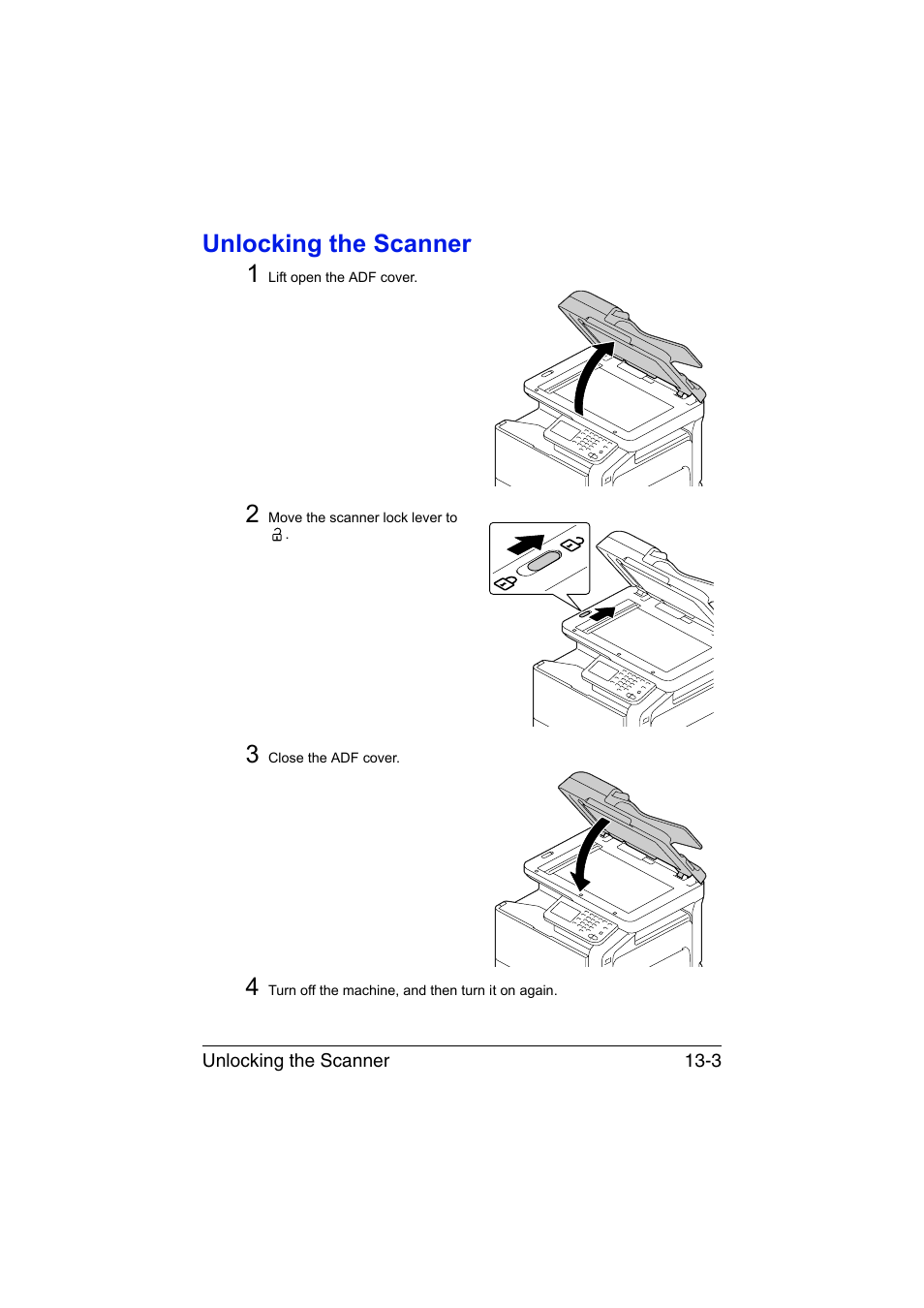 Unlocking the scanner, Unlocking the scanner -3, Unlocking the scanner 1 | Konica Minolta bizhub C35 User Manual | Page 308 / 394