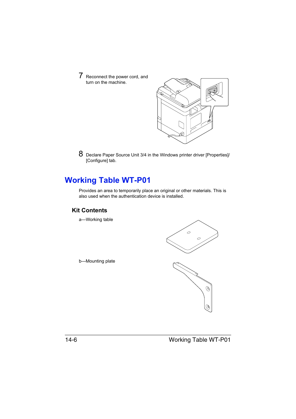 Working table wt-p01, Kit contents, Working table wt-p01 -6 | Kit contents -6 | Konica Minolta bizhub C35 User Manual | Page 359 / 394