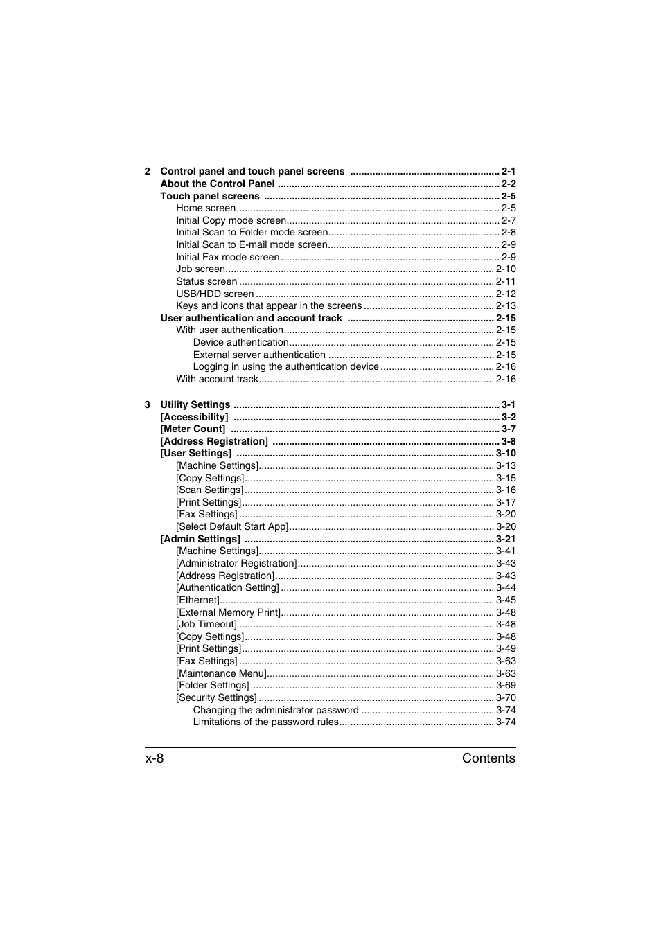 Contents x-8 | Konica Minolta bizhub C35 User Manual | Page 9 / 394