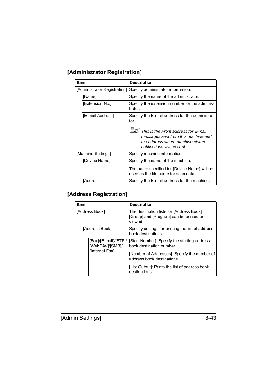 Administrator registration, Address registration | Konica Minolta bizhub C35 User Manual | Page 90 / 394