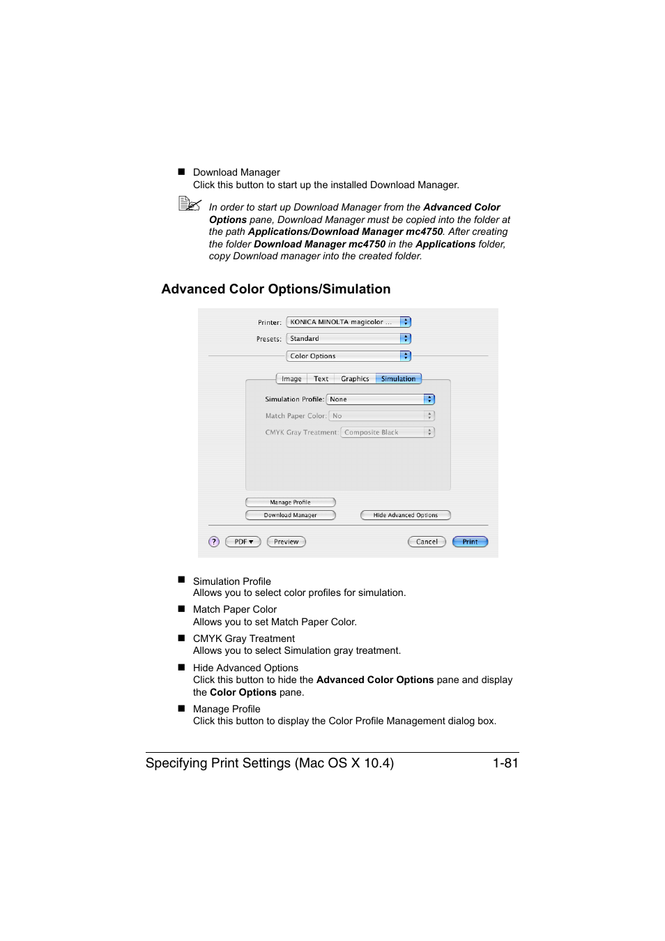 Advanced color options/simulation, Advanced color options/simulation -81 | Konica Minolta magicolor 4750EN-4750DN User Manual | Page 106 / 409