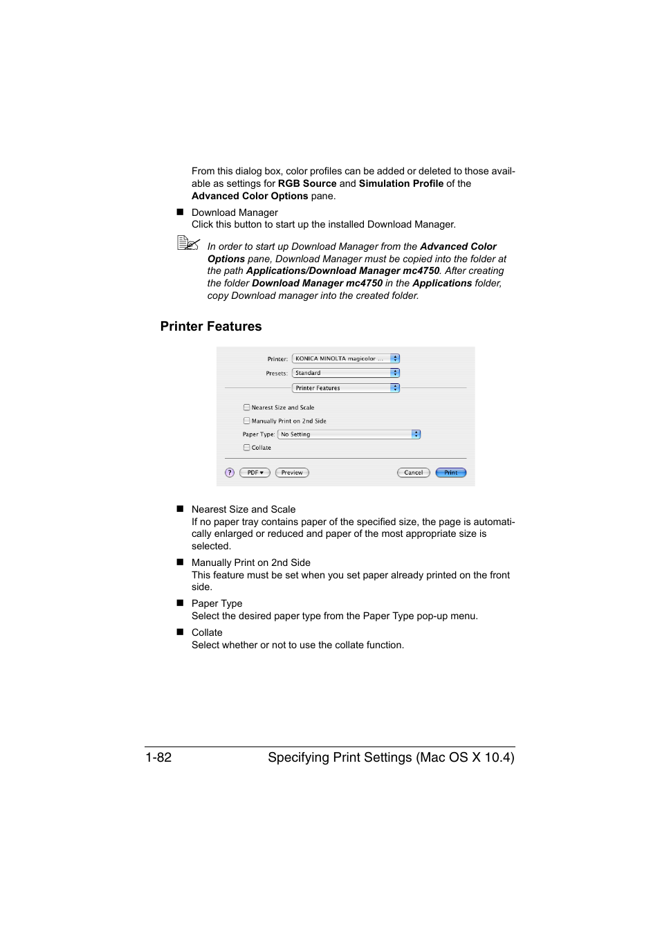 Printer features, Printer features -82 | Konica Minolta magicolor 4750EN-4750DN User Manual | Page 107 / 409