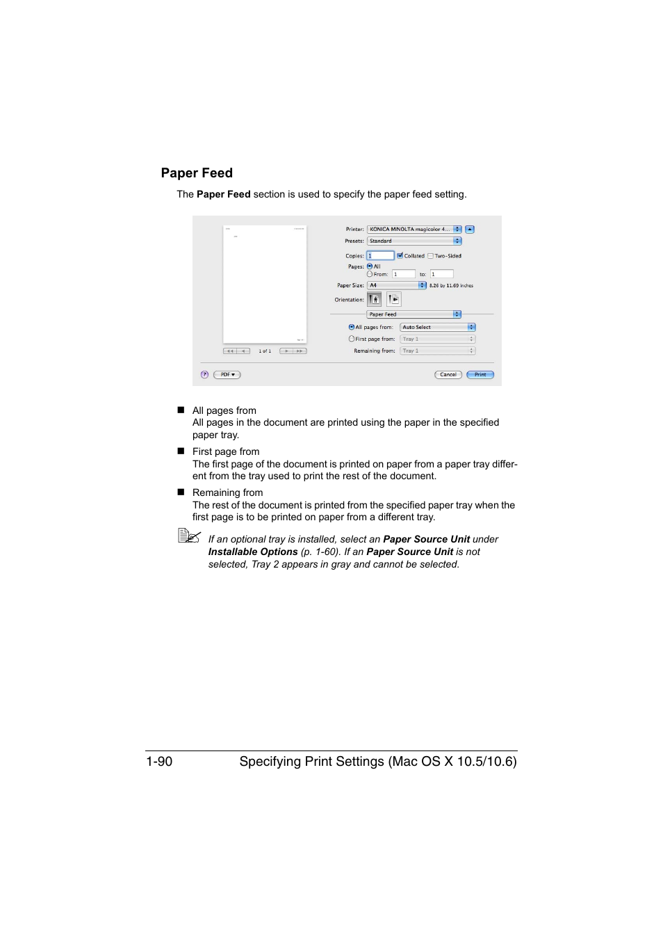 Paper feed, Paper feed -90 | Konica Minolta magicolor 4750EN-4750DN User Manual | Page 115 / 409