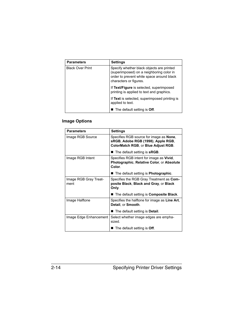 Image options, Image options -14, Specifying printer driver settings 2-14 | Konica Minolta magicolor 4750EN-4750DN User Manual | Page 149 / 409