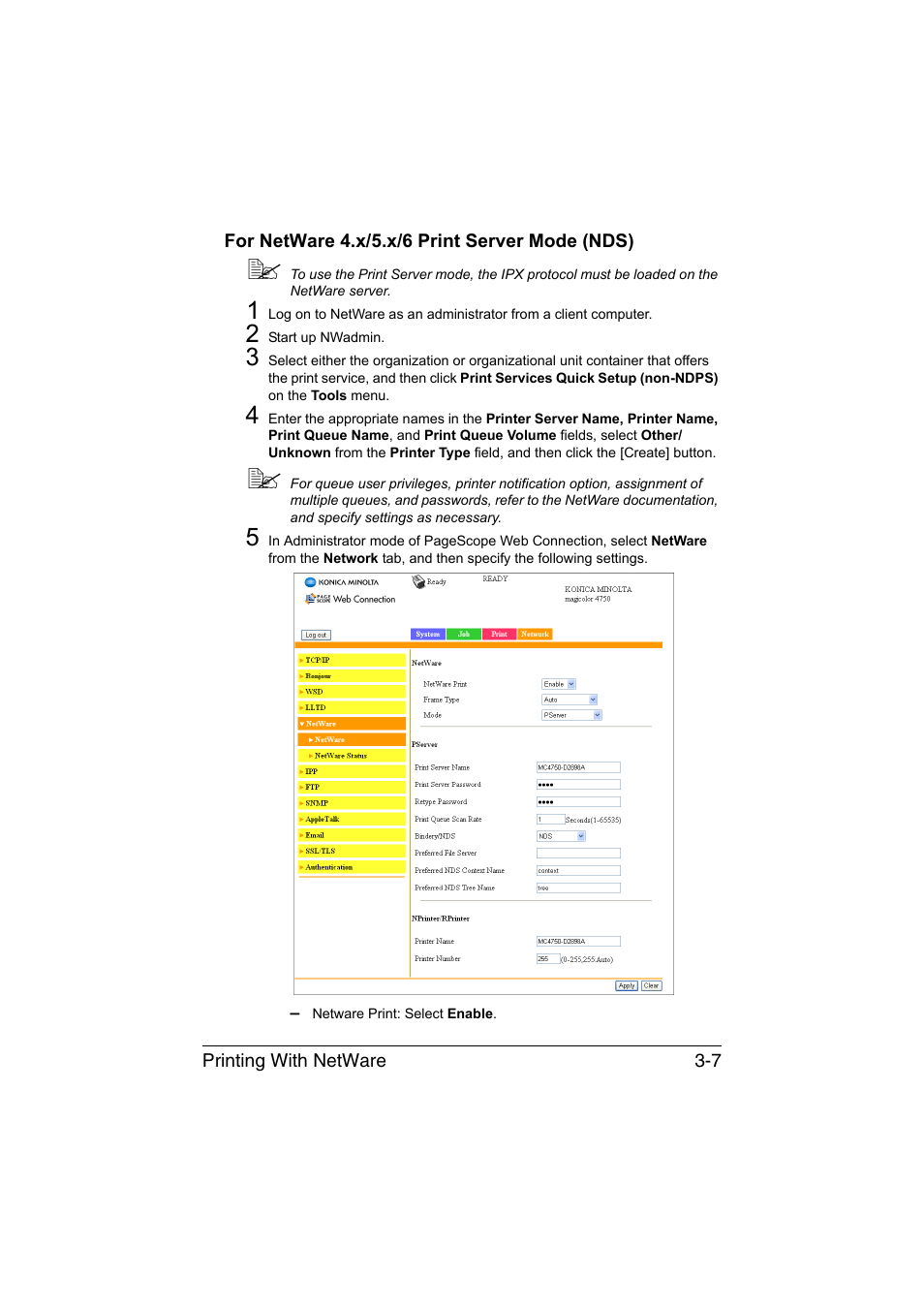 For netware 4.x/5.x/6 print server mode (nds), For netware 4.x/5.x/6 print server mode (nds) -7 | Konica Minolta magicolor 4750EN-4750DN User Manual | Page 162 / 409