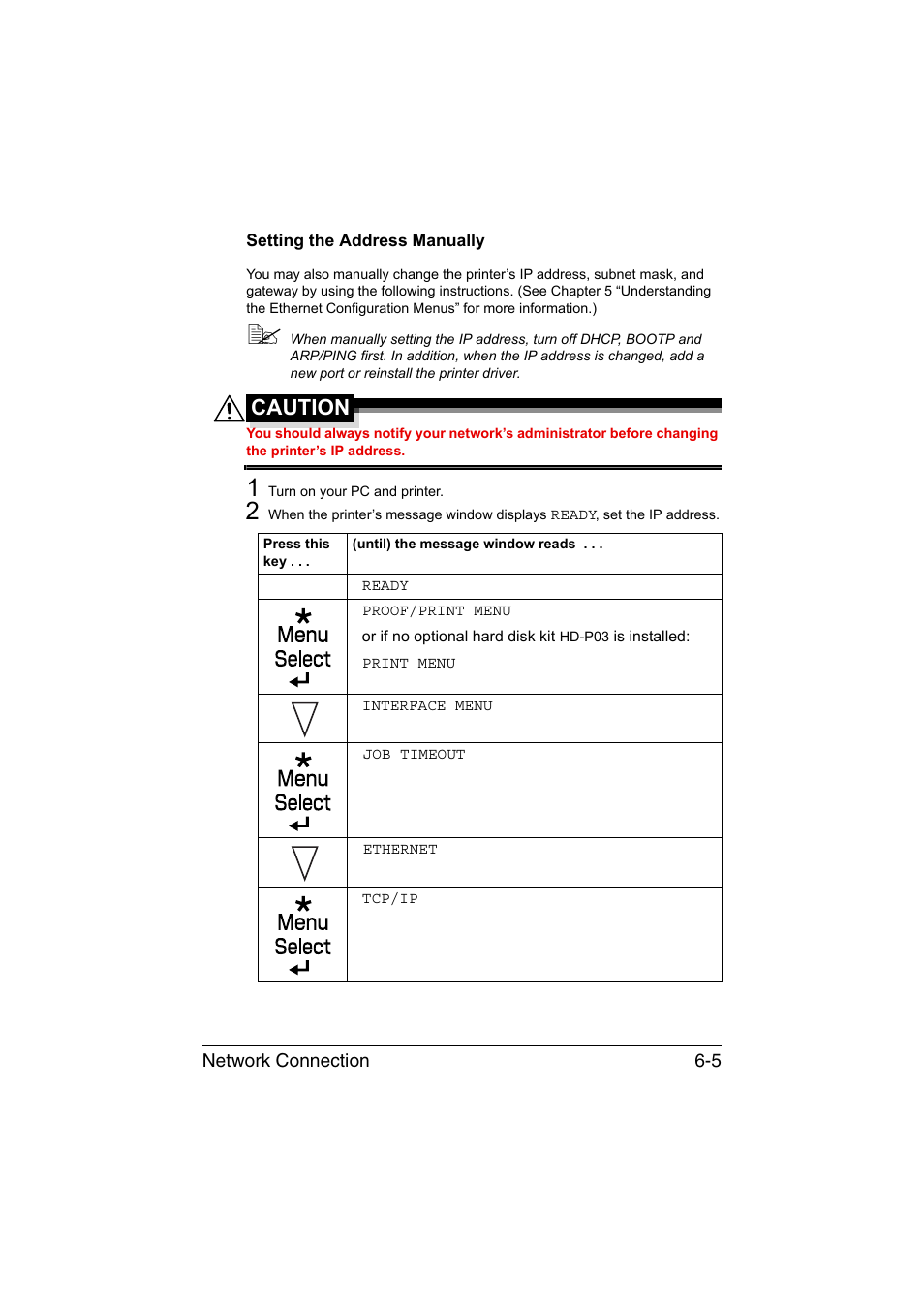 Setting the address manually, Setting the address manually -5, Caution | Konica Minolta magicolor 4750EN-4750DN User Manual | Page 184 / 409