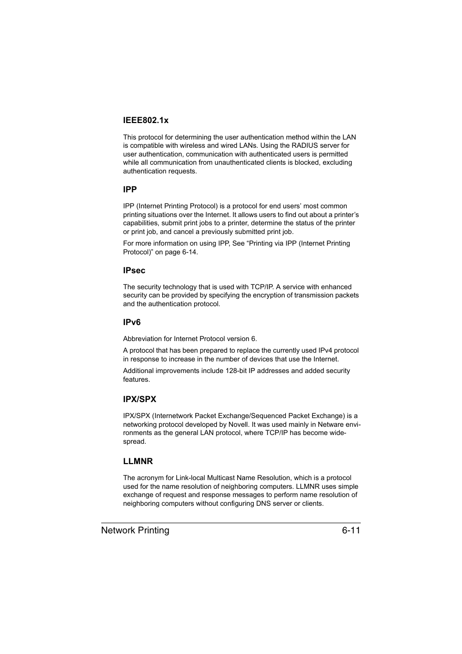 Ieee802.1x, Ipsec, Ipv6 | Ipx/spx, Llmnr | Konica Minolta magicolor 4750EN-4750DN User Manual | Page 190 / 409