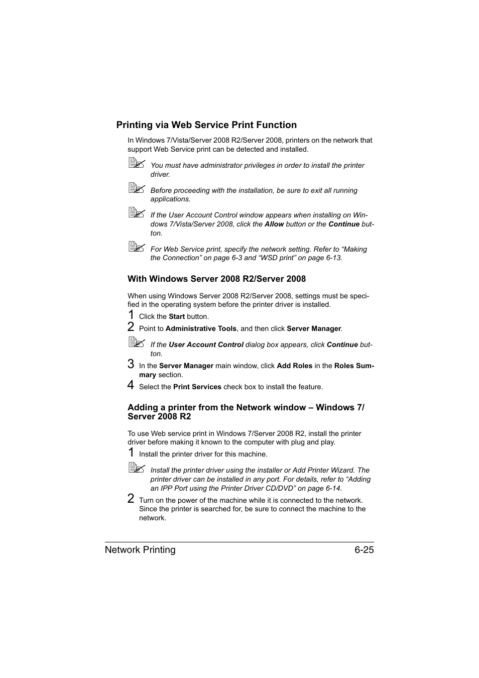 Printing via web service print function, With windows server 2008 r2/server 2008, Printing via web service print function -25 | Konica Minolta magicolor 4750EN-4750DN User Manual | Page 204 / 409