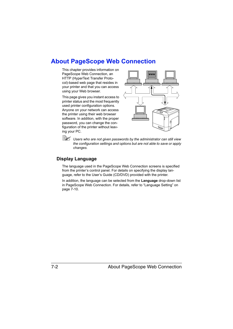Display language, Display language -2, About pagescope web connection | Konica Minolta magicolor 4750EN-4750DN User Manual | Page 221 / 409