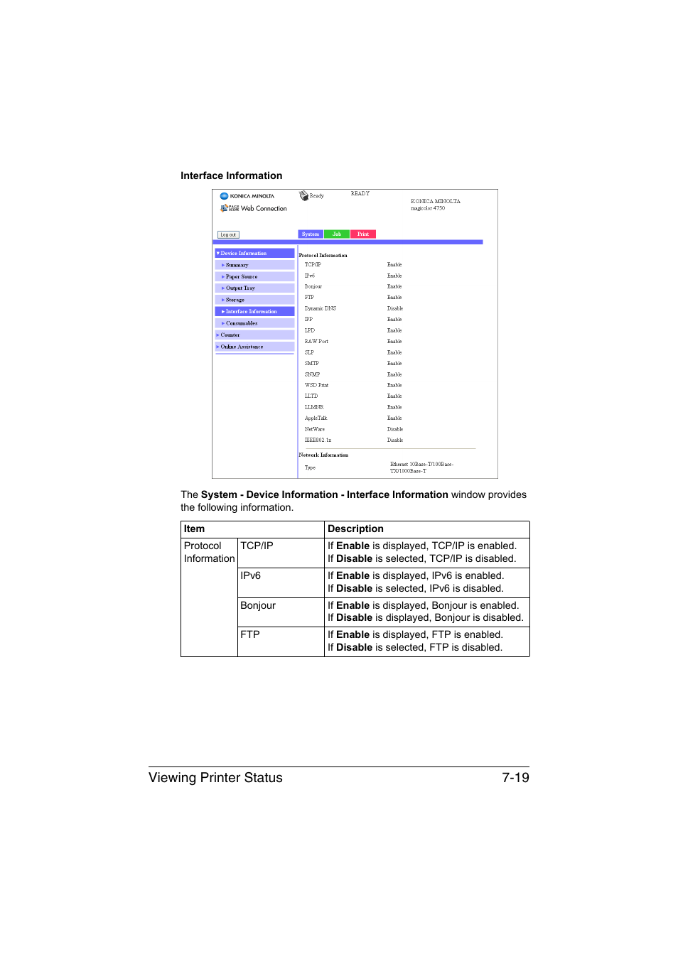 Viewing printer status 7-19 | Konica Minolta magicolor 4750EN-4750DN User Manual | Page 238 / 409