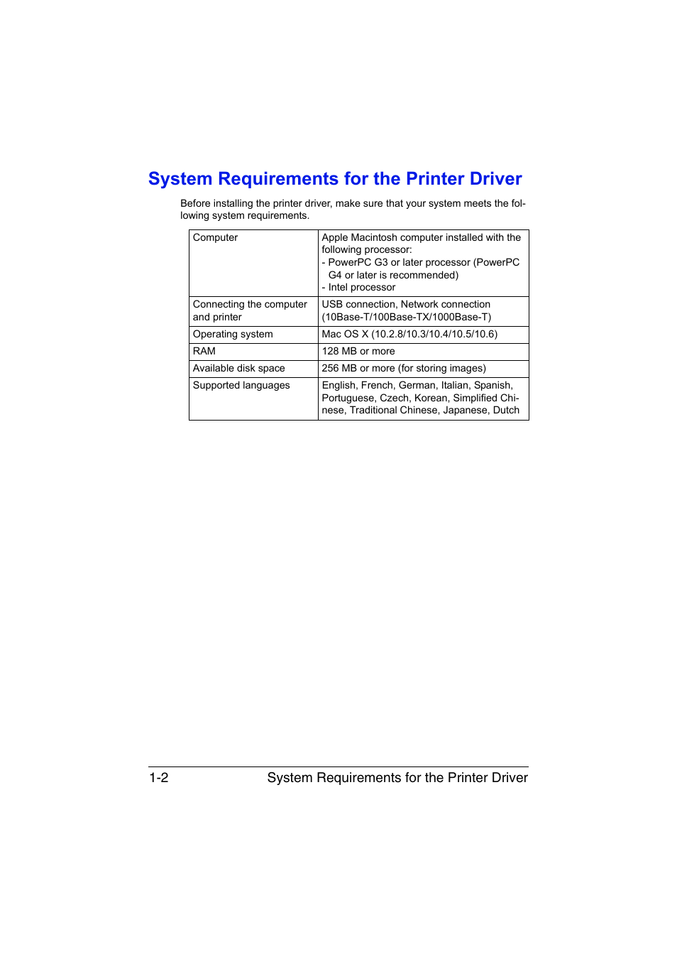 System requirements for the printer driver, System requirements for the printer driver -2, System requirements for the printer driver 1-2 | Konica Minolta magicolor 4750EN-4750DN User Manual | Page 27 / 409