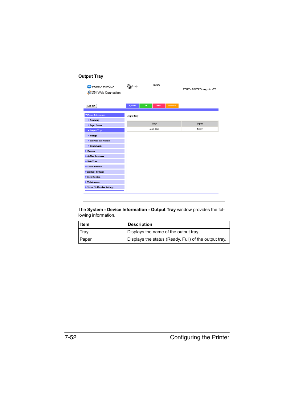 Configuring the printer 7-52 | Konica Minolta magicolor 4750EN-4750DN User Manual | Page 271 / 409