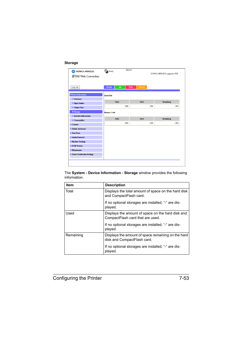 Configuring the printer 7-53 | Konica Minolta magicolor 4750EN-4750DN User Manual | Page 272 / 409