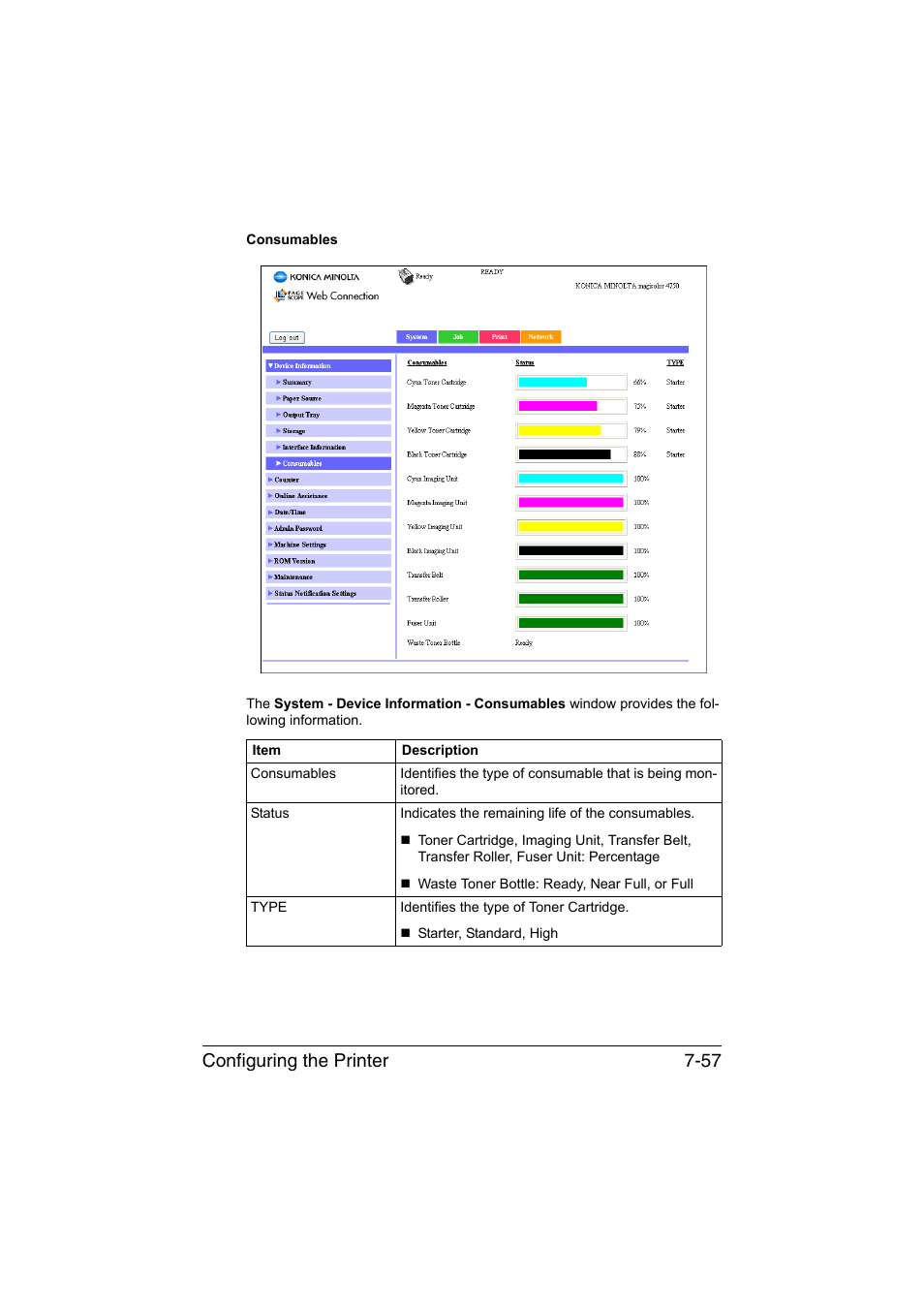 Configuring the printer 7-57 | Konica Minolta magicolor 4750EN-4750DN User Manual | Page 276 / 409