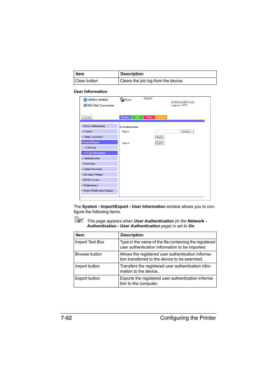 Configuring the printer 7-62 | Konica Minolta magicolor 4750EN-4750DN User Manual | Page 281 / 409