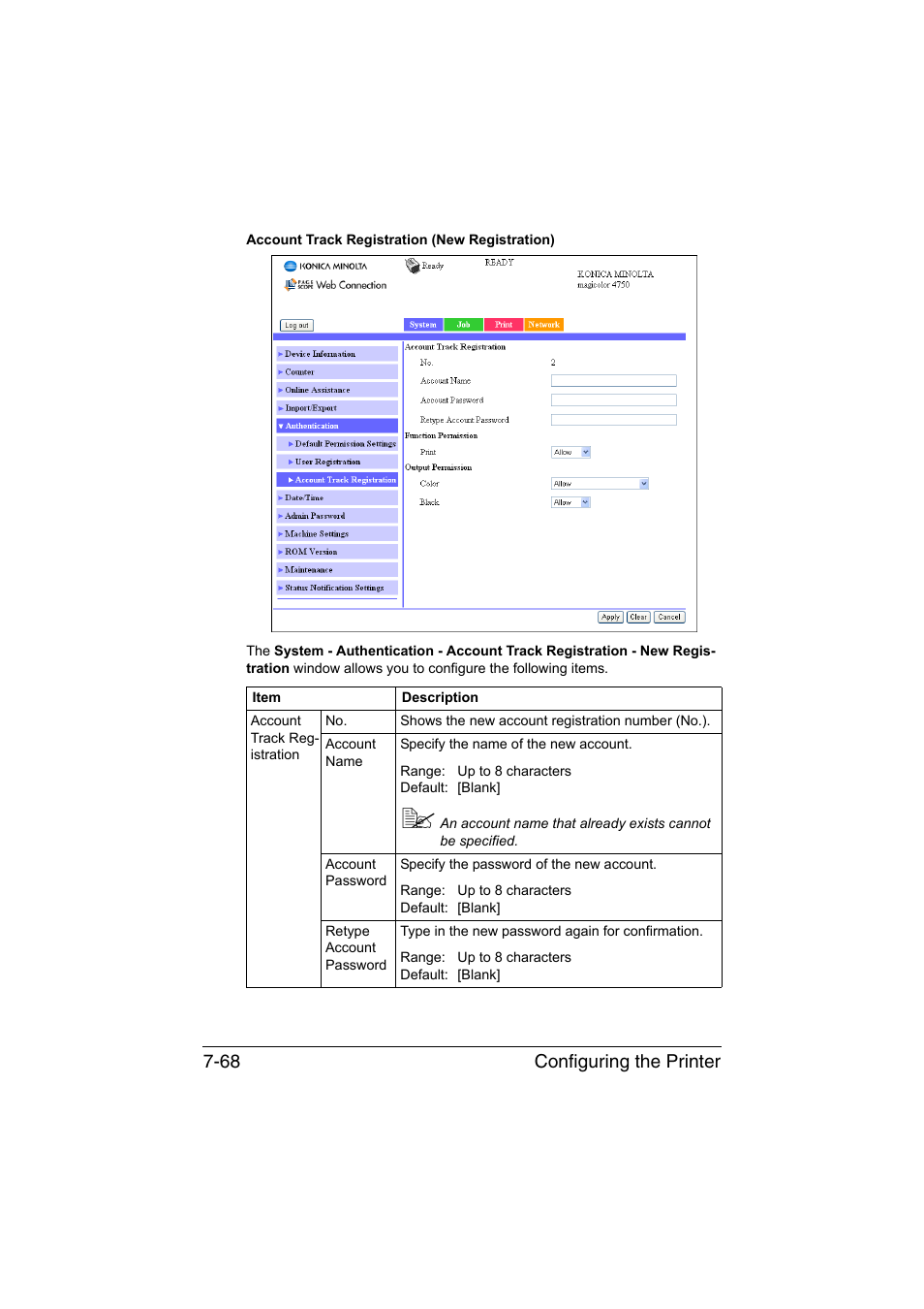 Configuring the printer 7-68 | Konica Minolta magicolor 4750EN-4750DN User Manual | Page 287 / 409