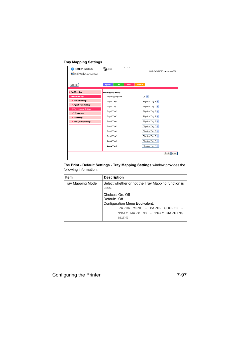 Configuring the printer 7-97 | Konica Minolta magicolor 4750EN-4750DN User Manual | Page 316 / 409