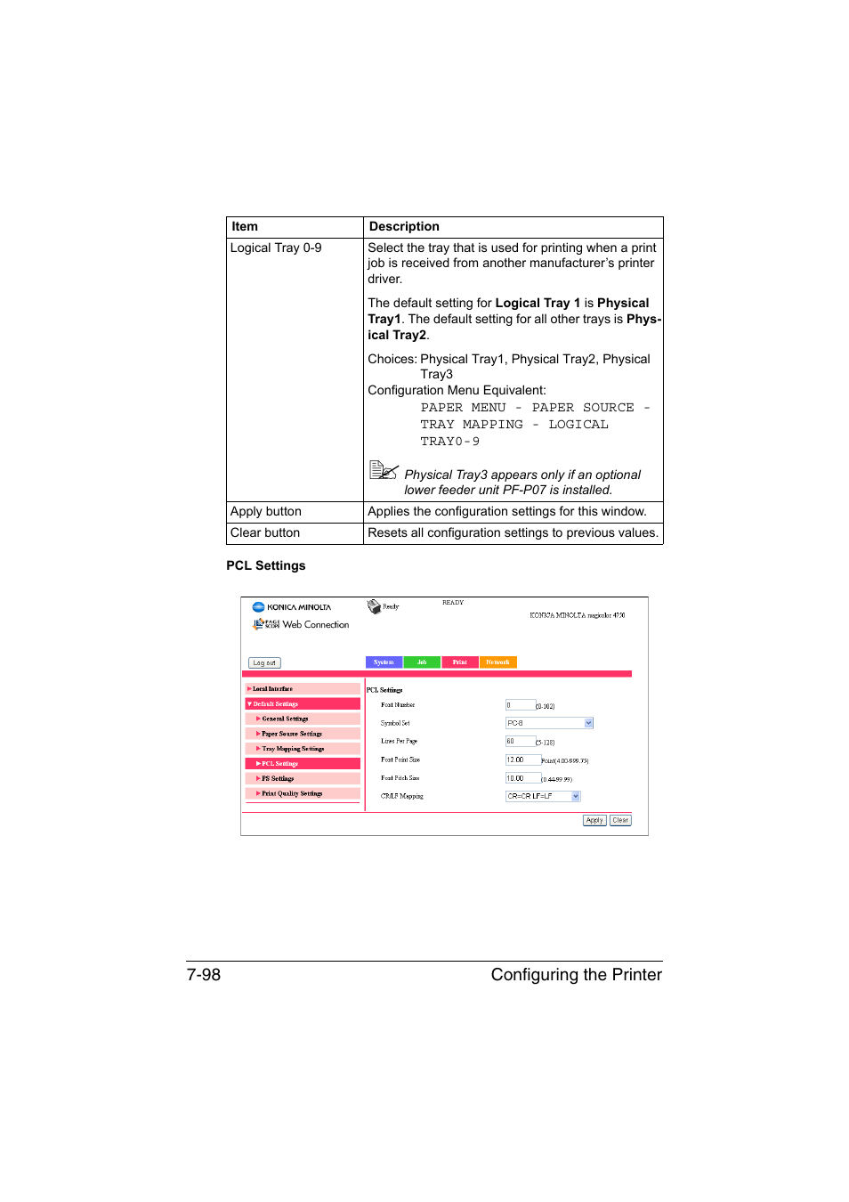 Configuring the printer 7-98 | Konica Minolta magicolor 4750EN-4750DN User Manual | Page 317 / 409